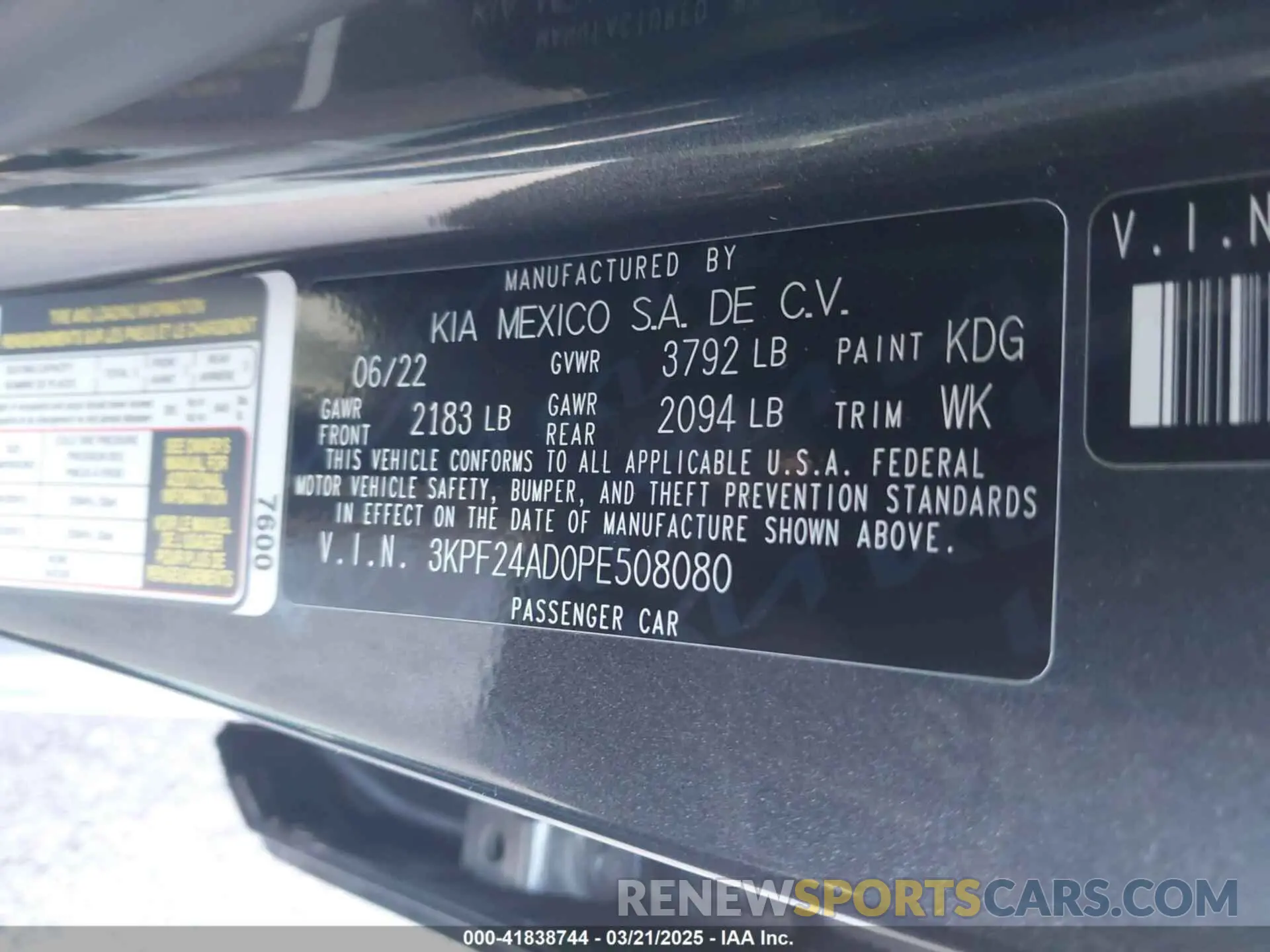 9 fotografías del automóvil dañado 3KPF24AD0PE508080 KIA FORTE 2023