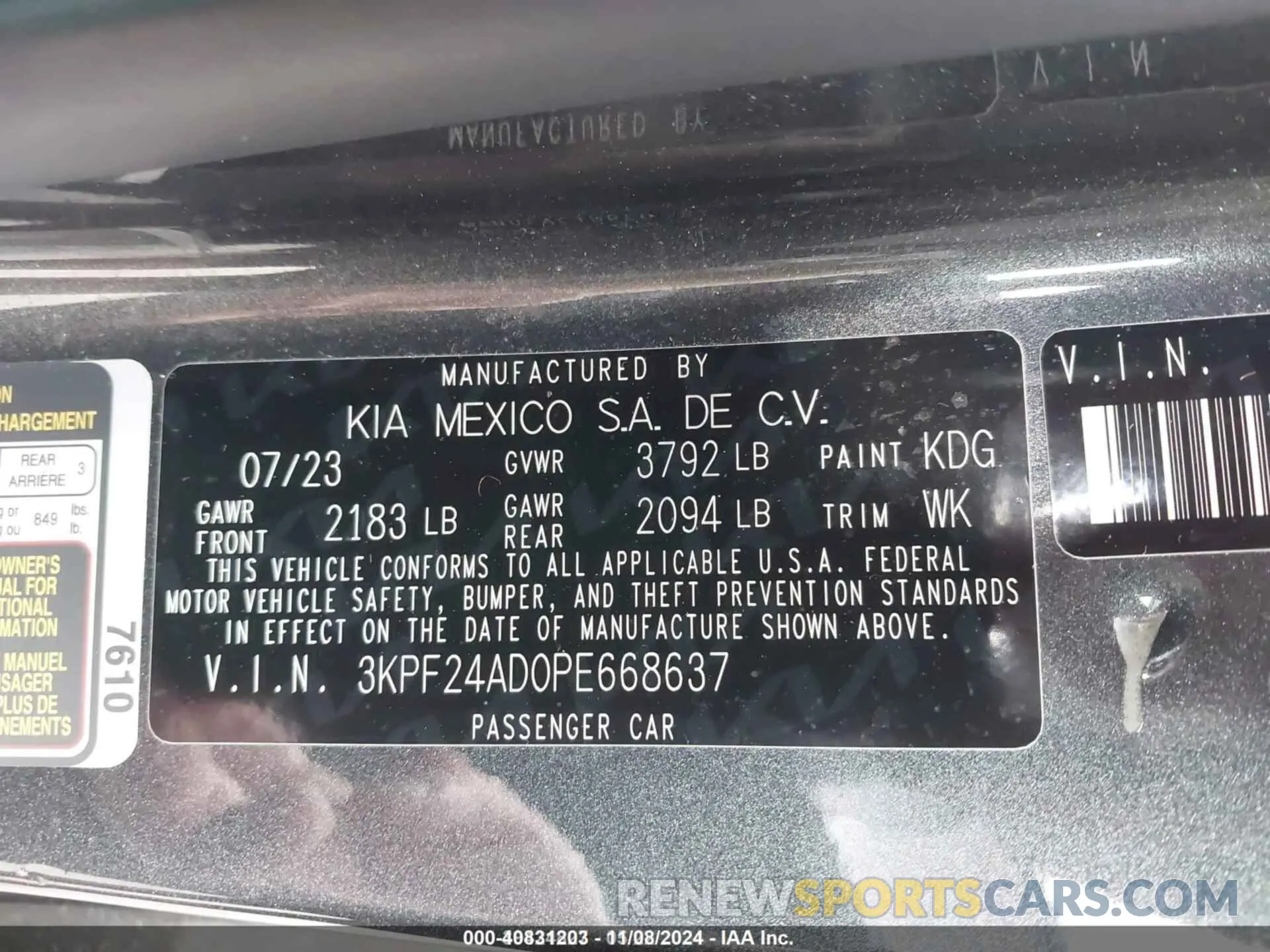 9 fotografías del automóvil dañado 3KPF24AD0PE668637 KIA FORTE 2023