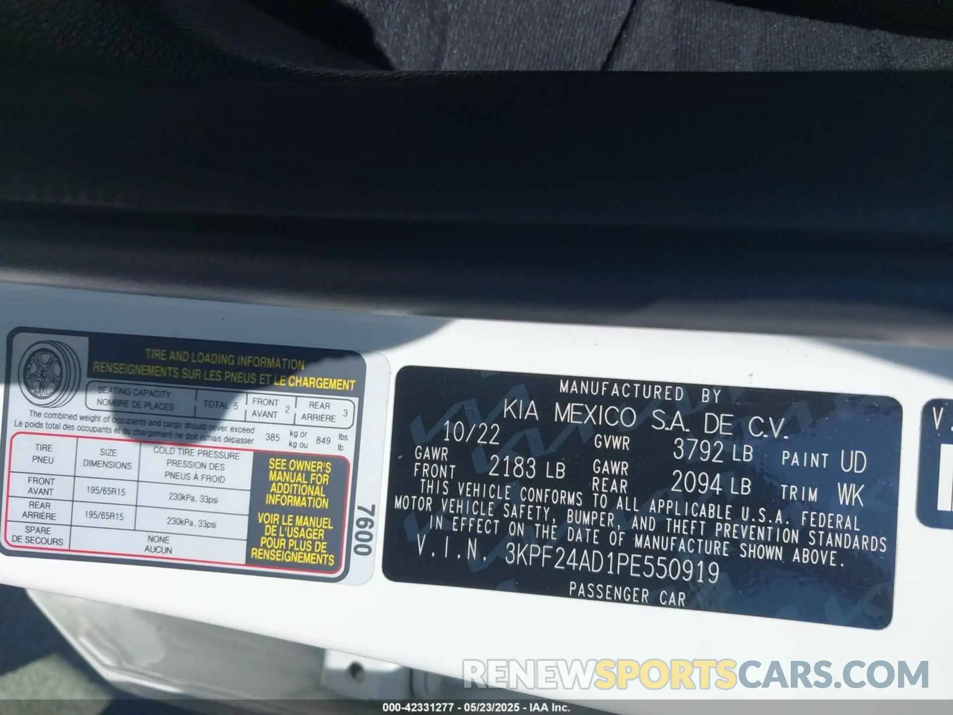 9 fotografías del automóvil dañado 3KPF24AD1PE550919 KIA FORTE 2023