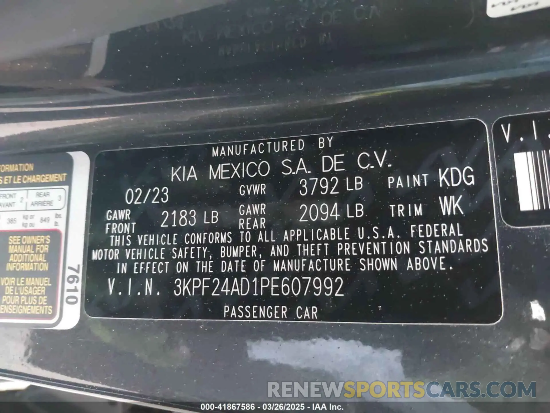 9 fotografías del automóvil dañado 3KPF24AD1PE607992 KIA FORTE 2023