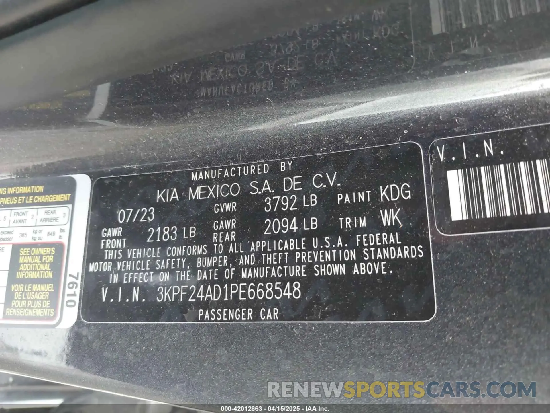 9 fotografías del automóvil dañado 3KPF24AD1PE668548 KIA FORTE 2023