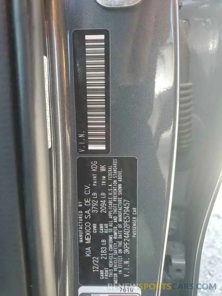 12 fotografías del automóvil dañado 3KPF24AD2PE579457 KIA FORTE 2023