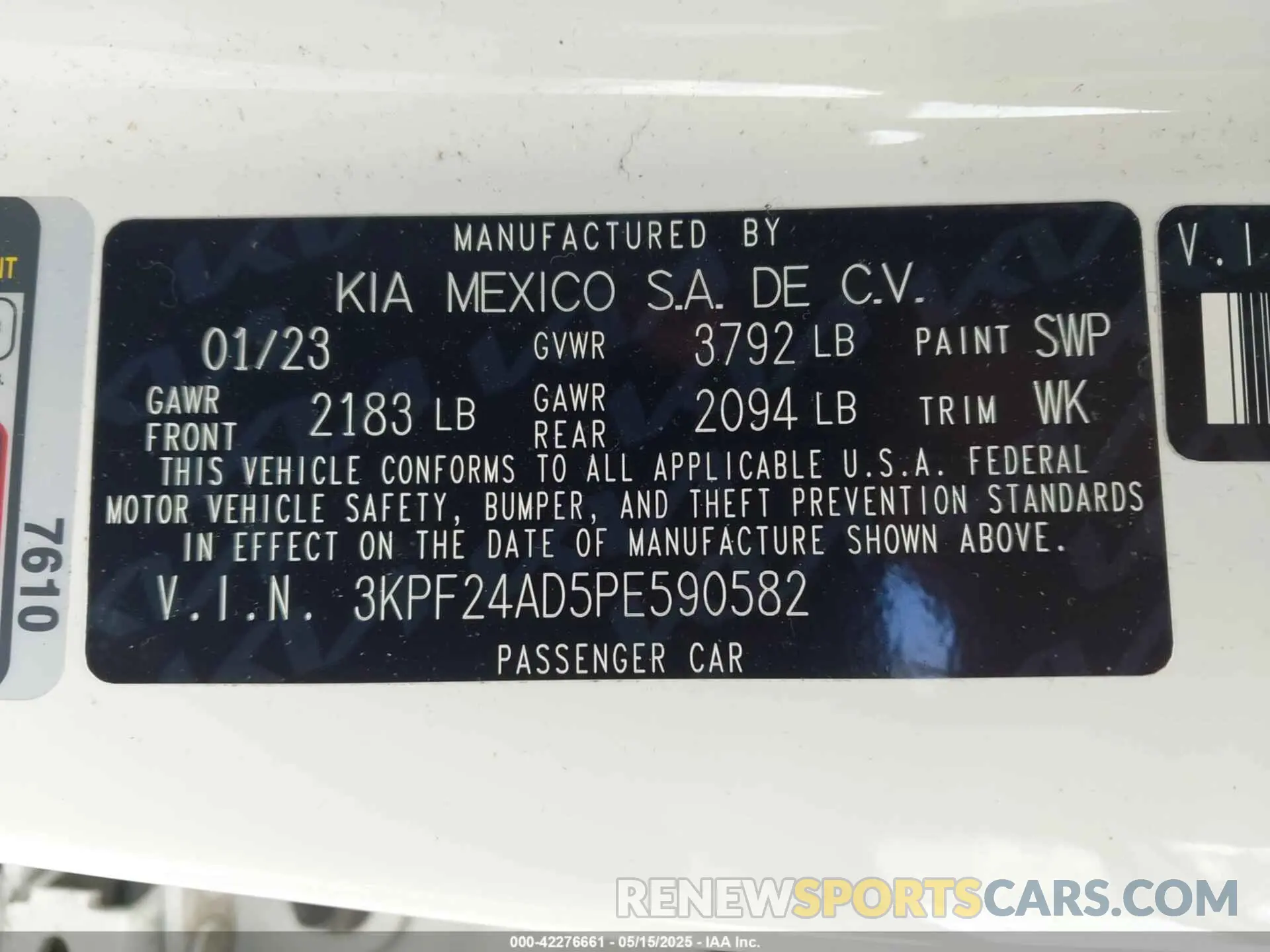 9 fotografías del automóvil dañado 3KPF24AD5PE590582 KIA FORTE 2023