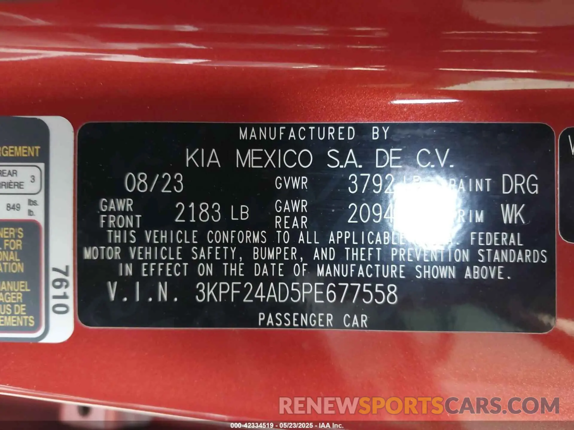 9 fotografías del automóvil dañado 3KPF24AD5PE677558 KIA FORTE 2023