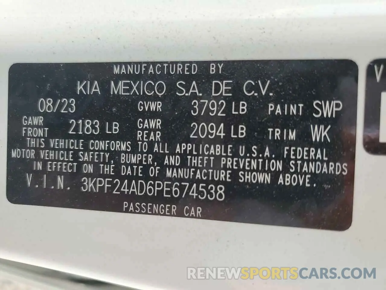 12 fotografías del automóvil dañado 3KPF24AD6PE674538 KIA FORTE 2023