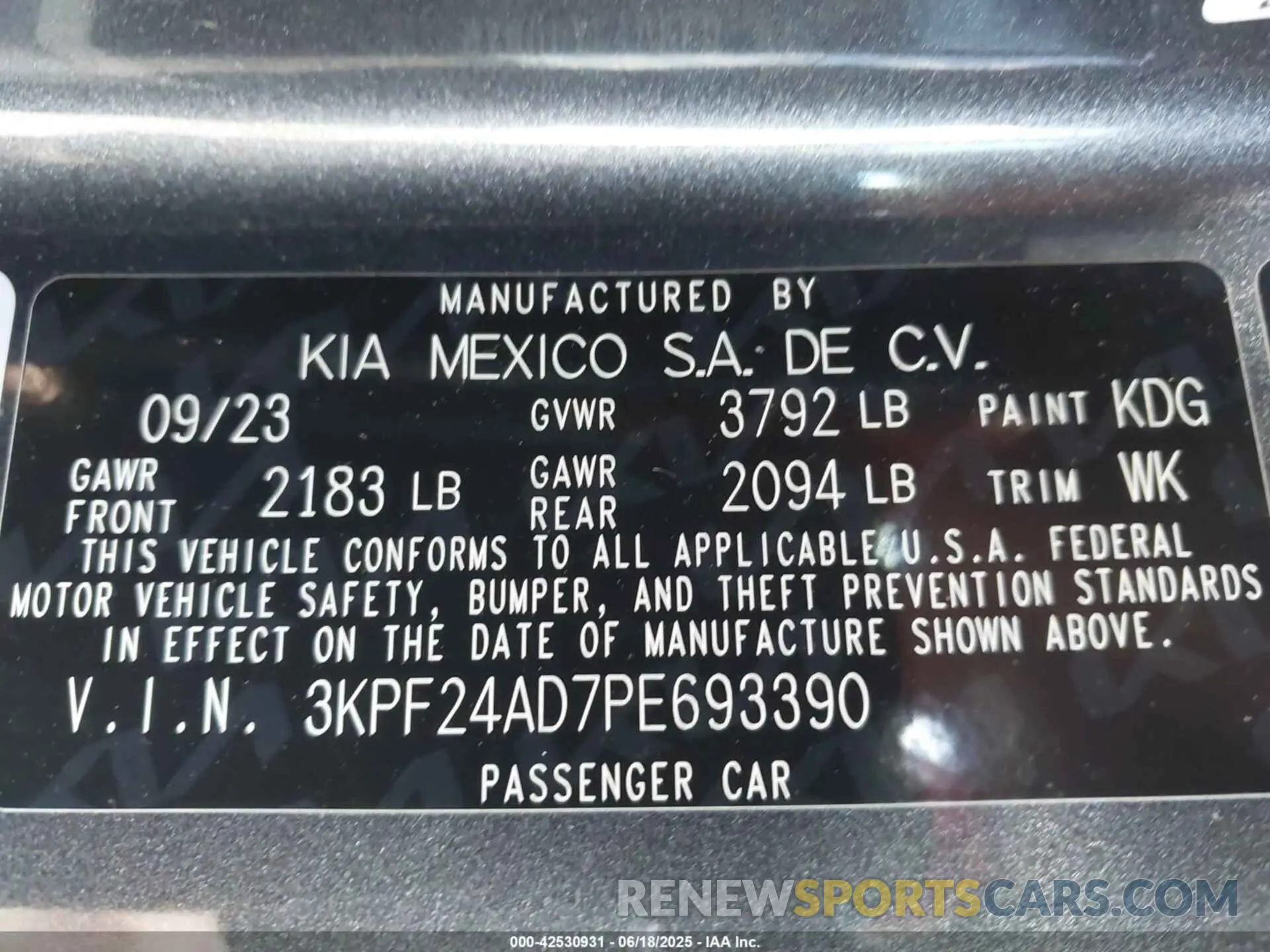 9 fotografías del automóvil dañado 3KPF24AD7PE693390 KIA FORTE 2023
