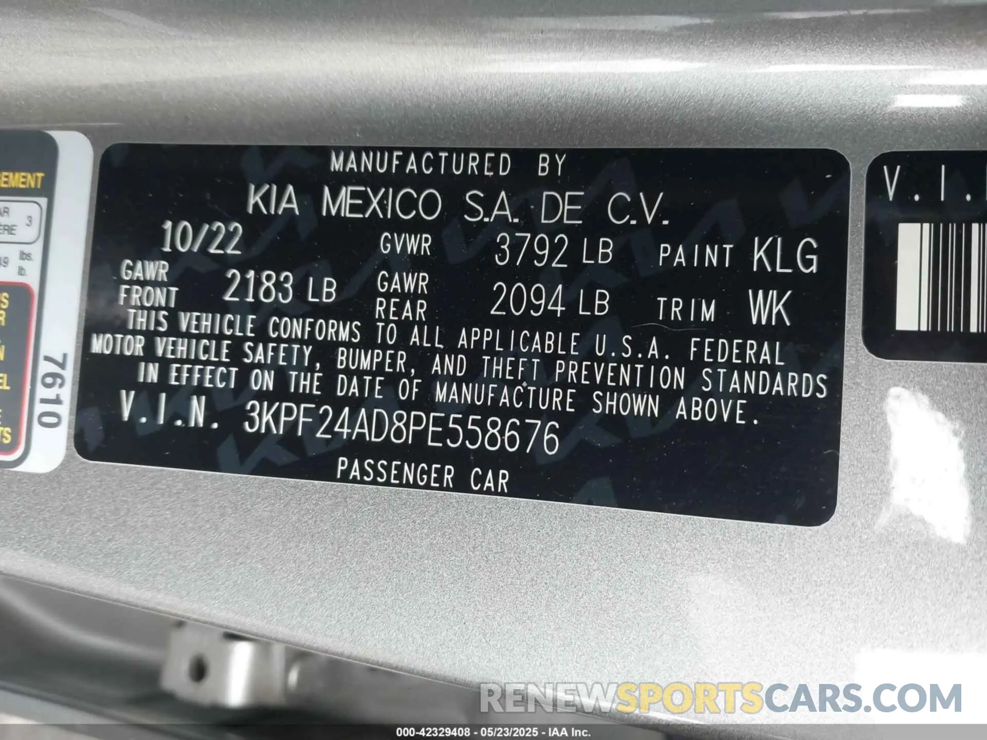 9 fotografías del automóvil dañado 3KPF24AD8PE558676 KIA FORTE 2023