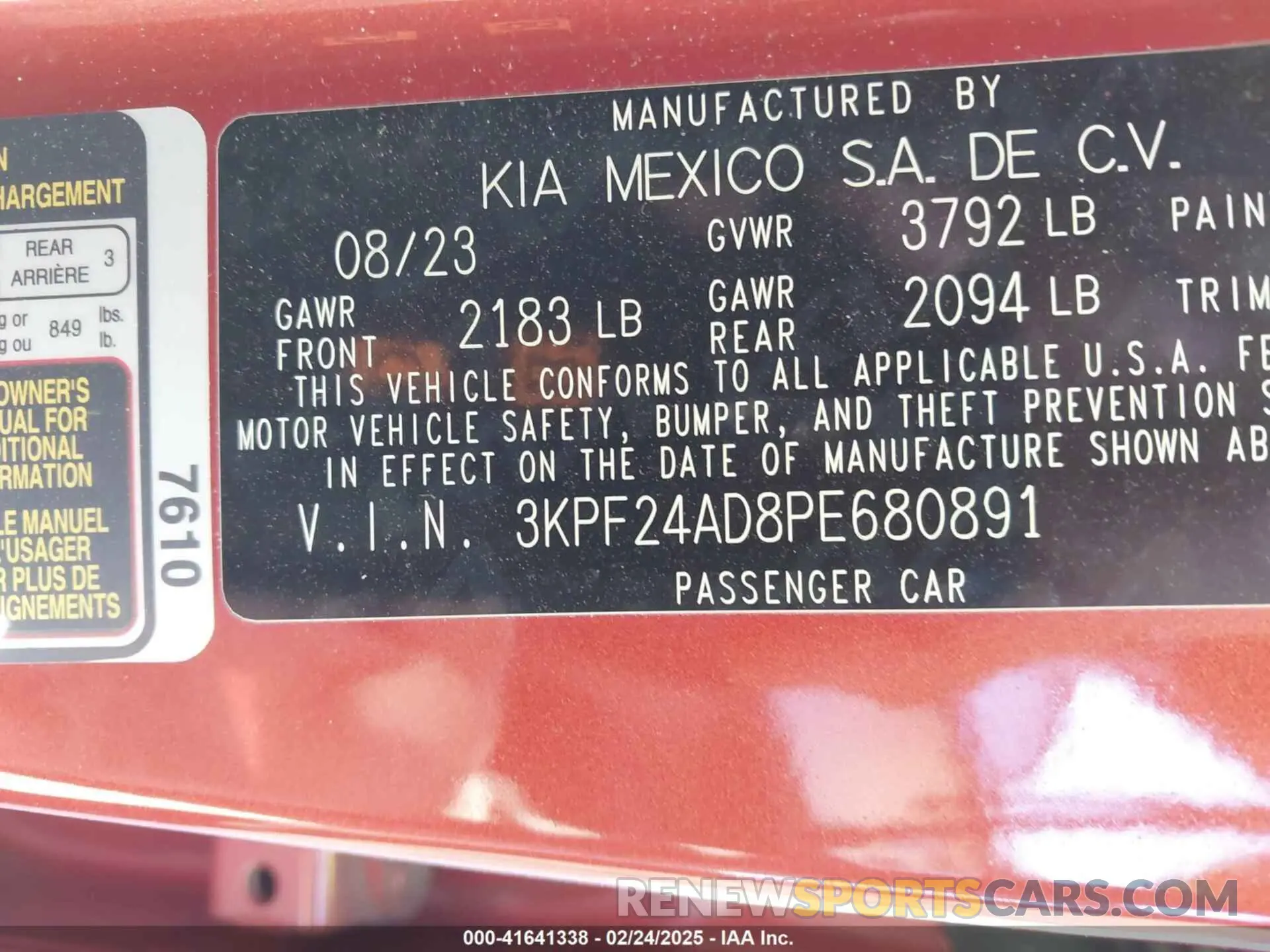 9 fotografías del automóvil dañado 3KPF24AD8PE680891 KIA FORTE 2023