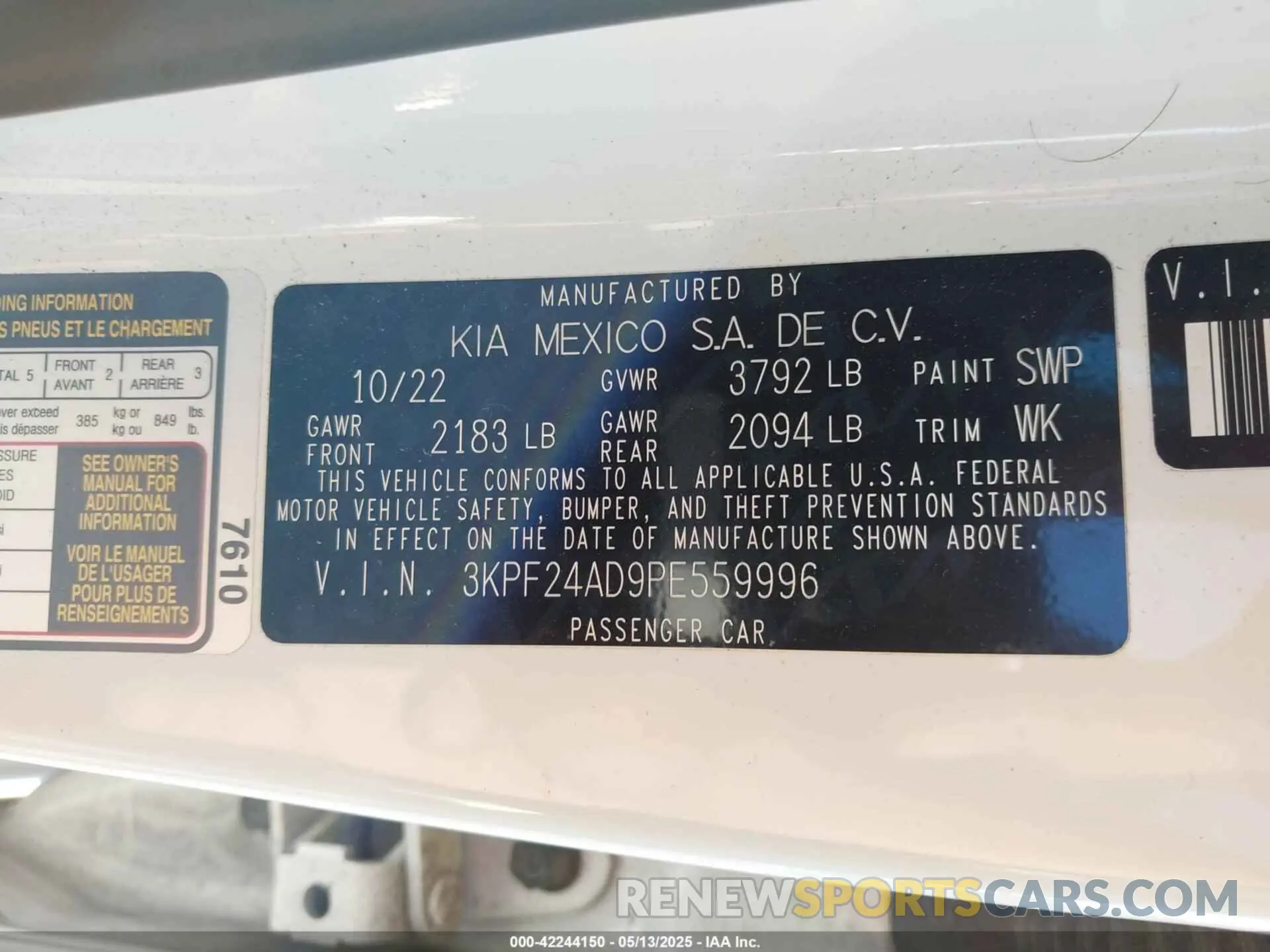 9 fotografías del automóvil dañado 3KPF24AD9PE559996 KIA FORTE 2023