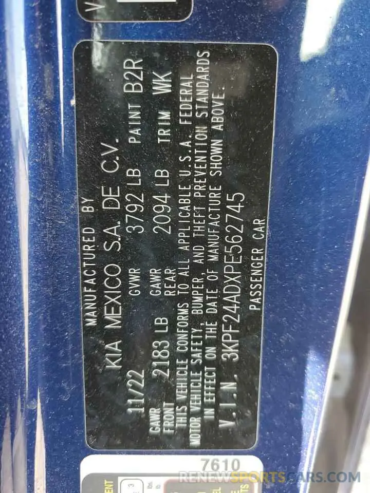 14 fotografías del automóvil dañado 3KPF24ADXPE562745 KIA FORTE 2023