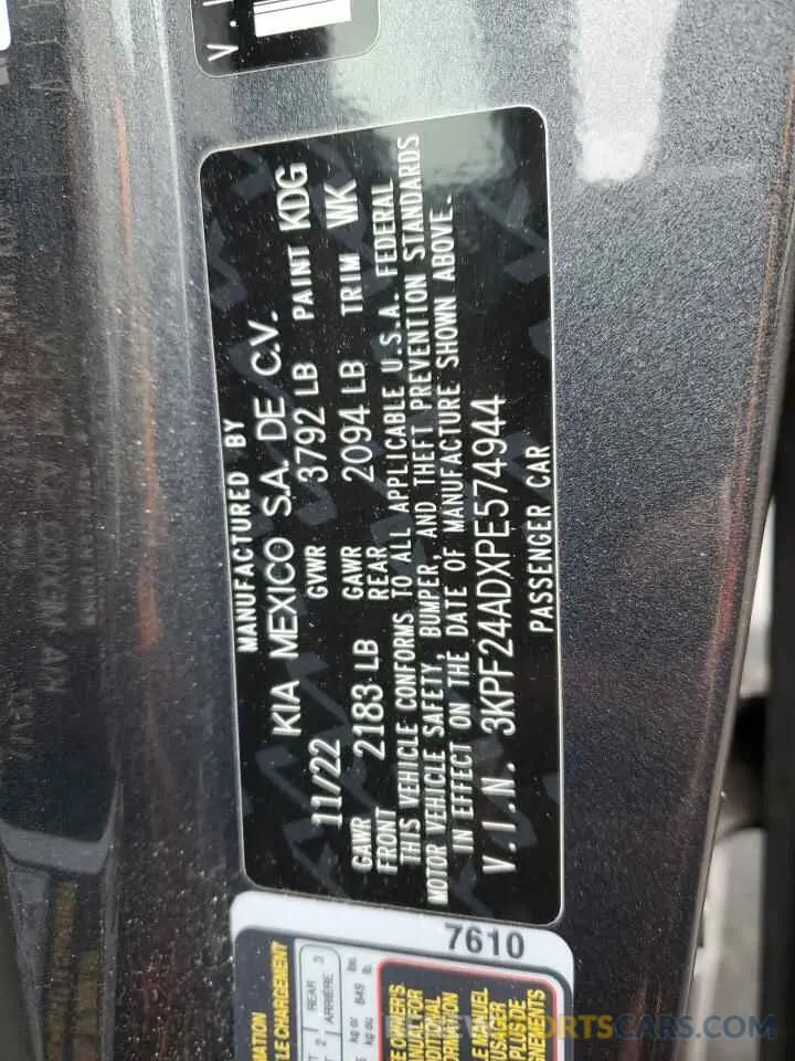 13 fotografías del automóvil dañado 3KPF24ADXPE574944 KIA FORTE 2023