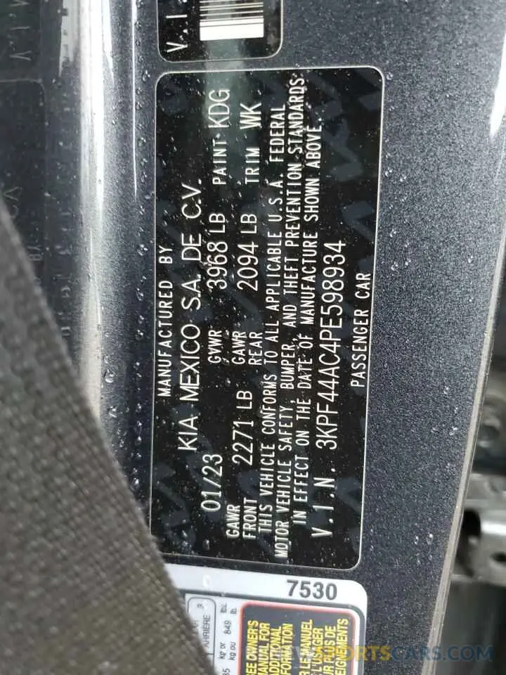 12 fotografías del automóvil dañado 3KPF44AC4PE598934 KIA FORTE 2023