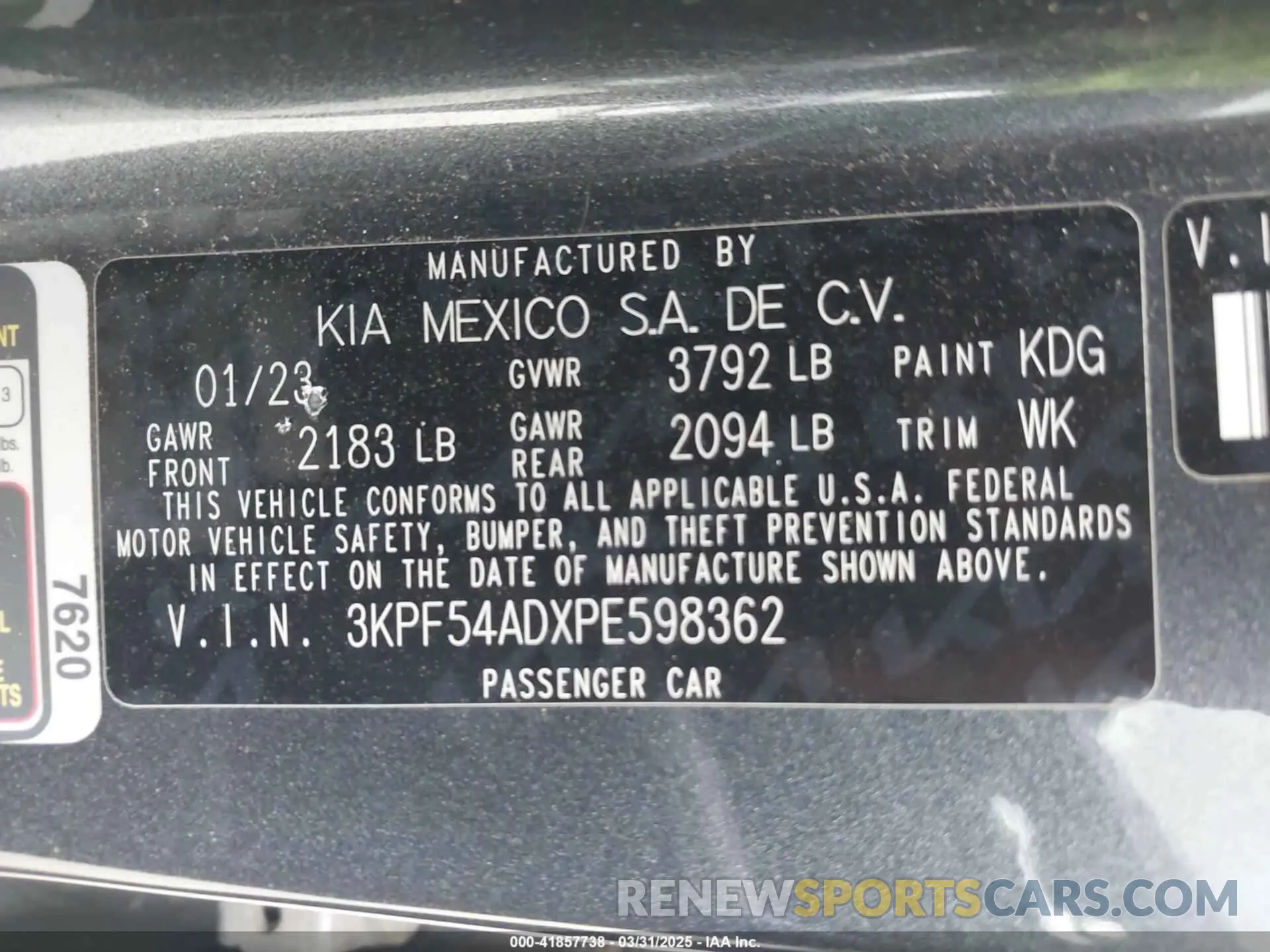 9 fotografías del automóvil dañado 3KPF54ADXPE598362 KIA FORTE 2023