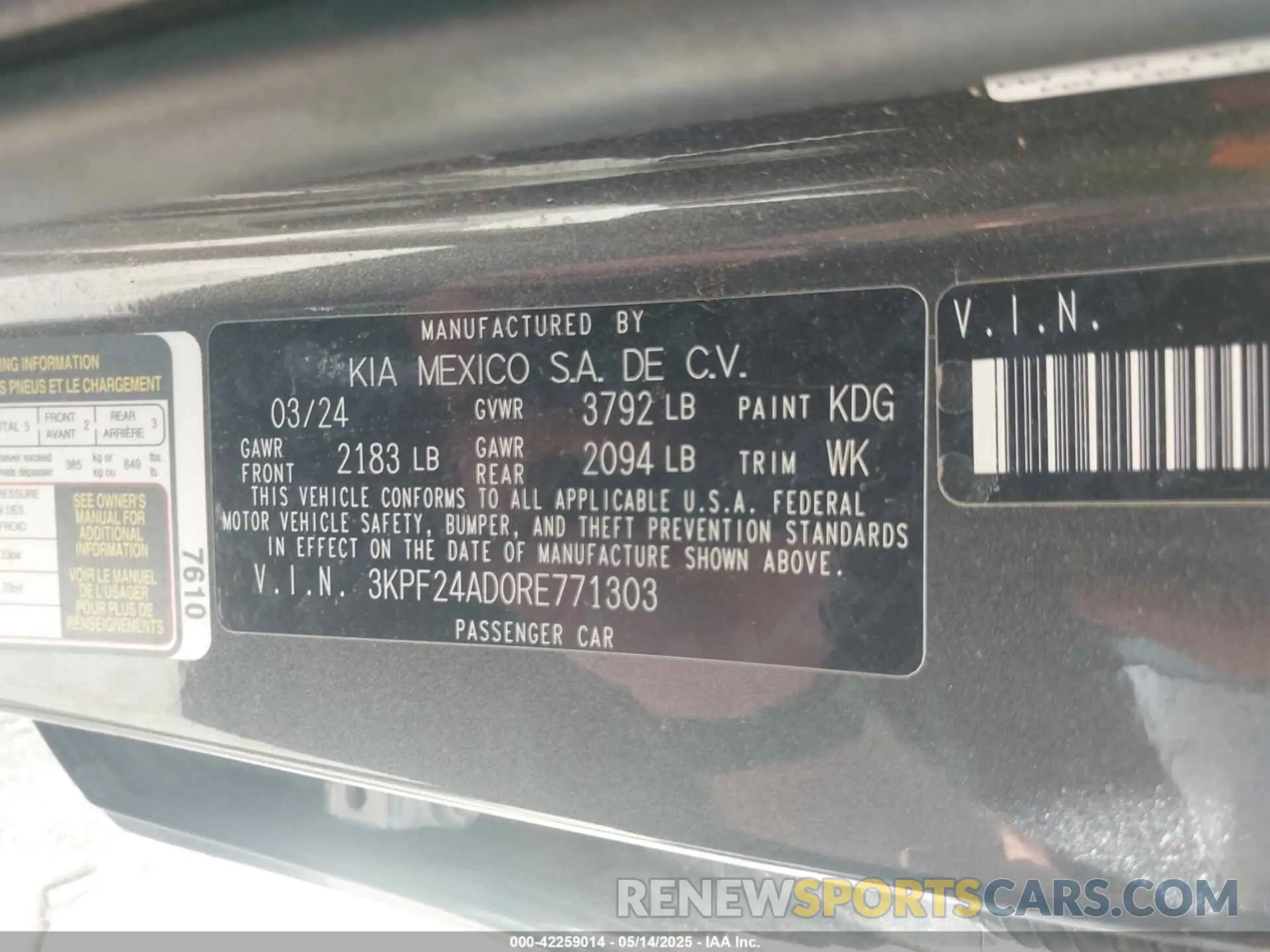 9 fotografías del automóvil dañado 3KPF24AD0RE771303 KIA FORTE 2024