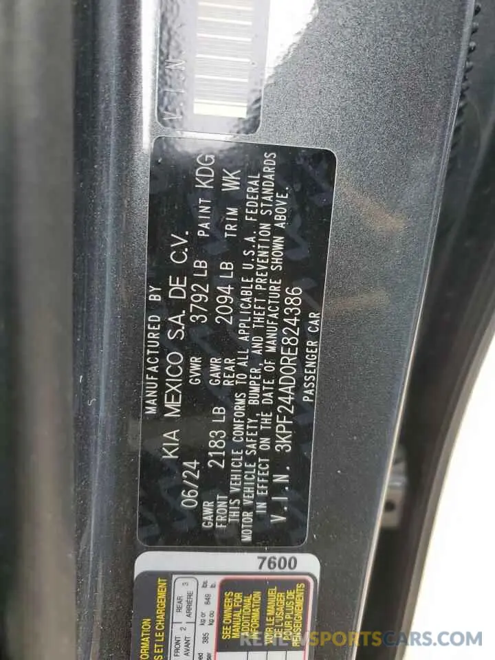12 fotografías del automóvil dañado 3KPF24AD0RE824386 KIA FORTE 2024