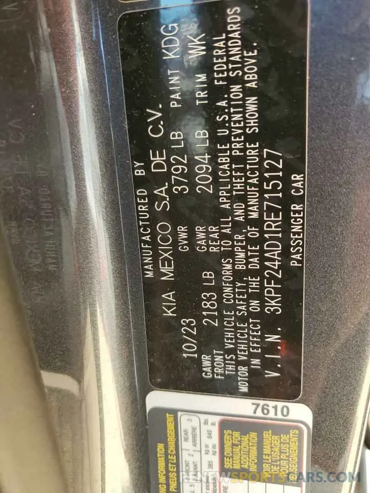 12 fotografías del automóvil dañado 3KPF24AD1RE715127 KIA FORTE 2024