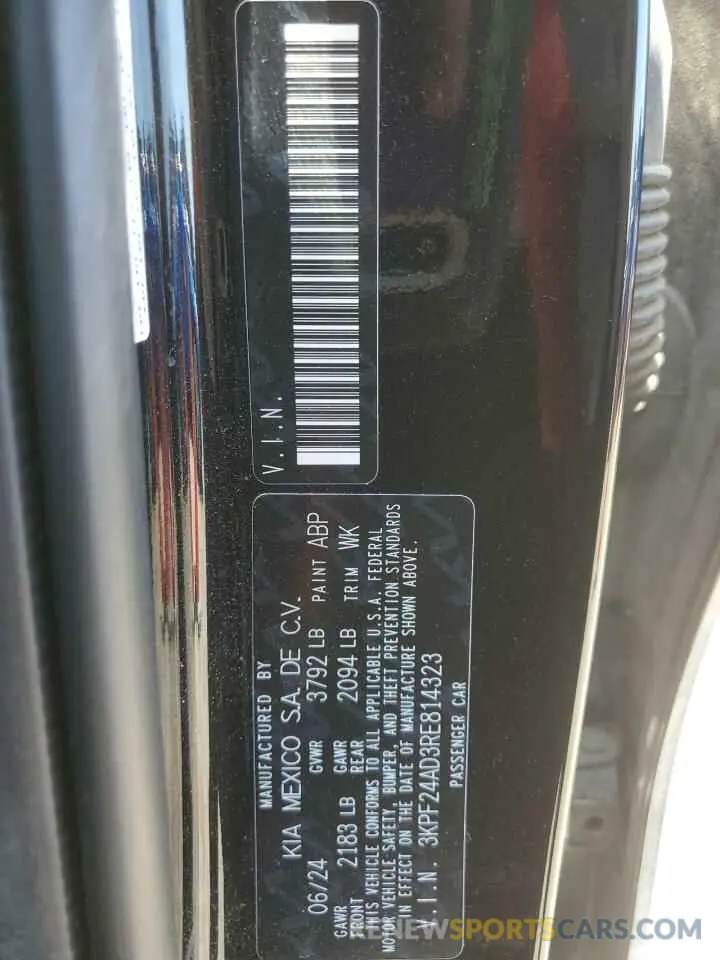 12 fotografías del automóvil dañado 3KPF24AD3RE814323 KIA FORTE 2024