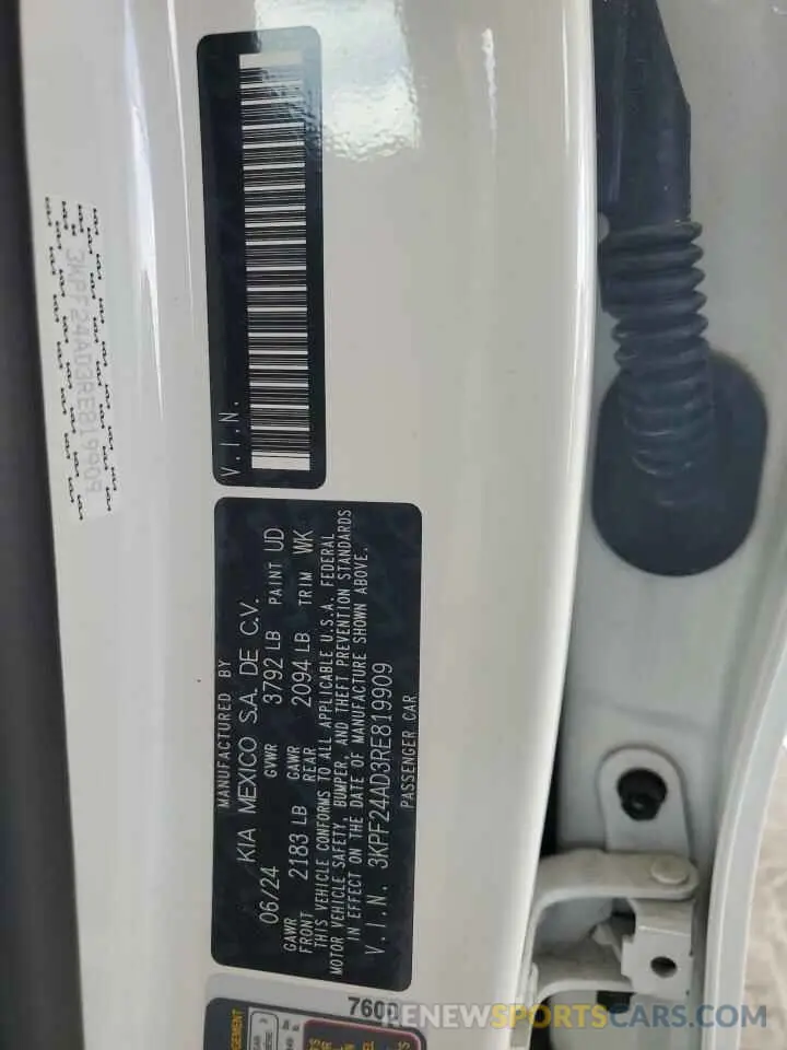14 fotografías del automóvil dañado 3KPF24AD3RE819909 KIA FORTE 2024