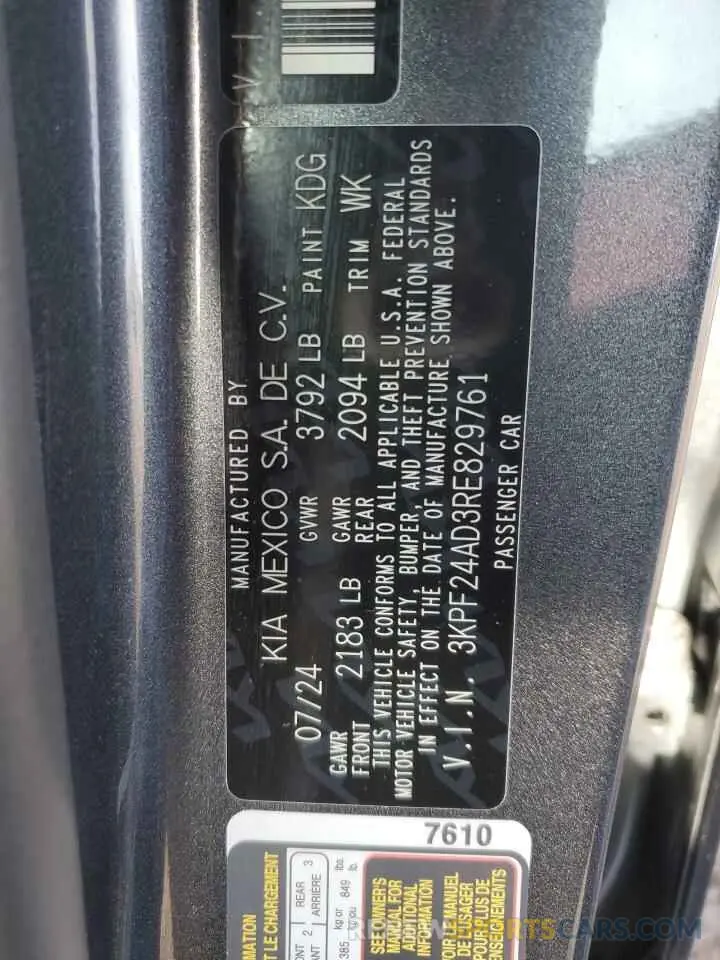 14 fotografías del automóvil dañado 3KPF24AD3RE829761 KIA FORTE 2024