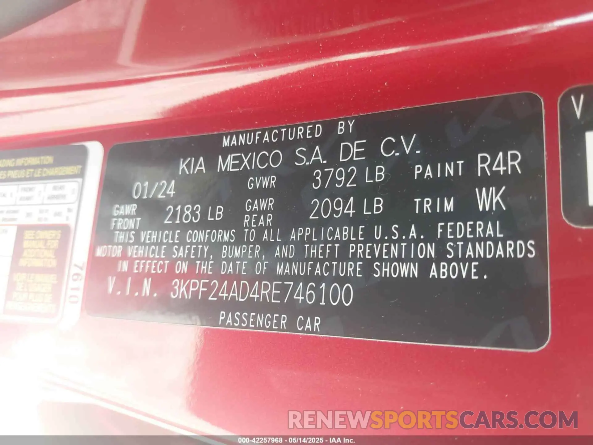 9 fotografías del automóvil dañado 3KPF24AD4RE746100 KIA FORTE 2024