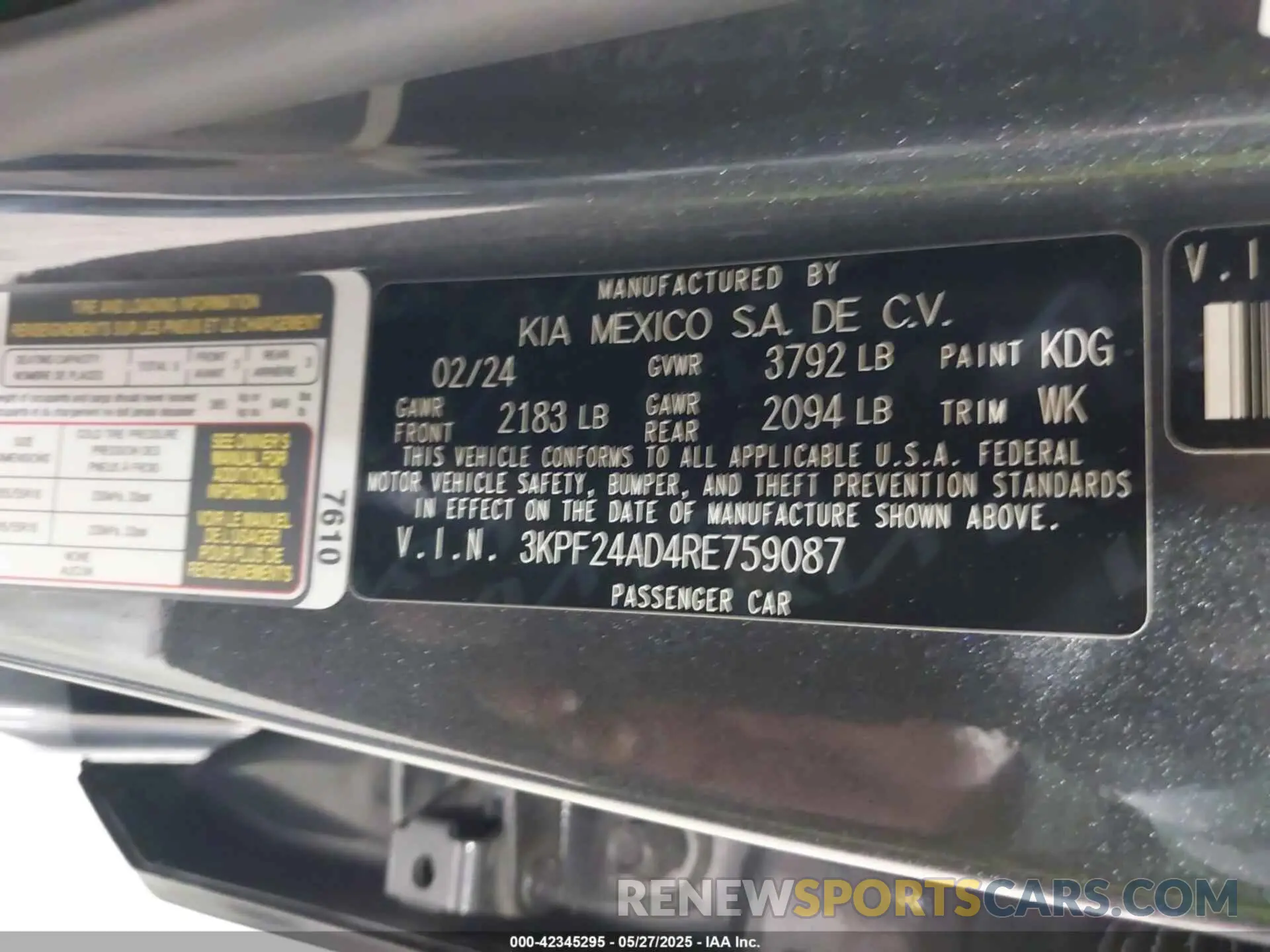 9 fotografías del automóvil dañado 3KPF24AD4RE759087 KIA FORTE 2024