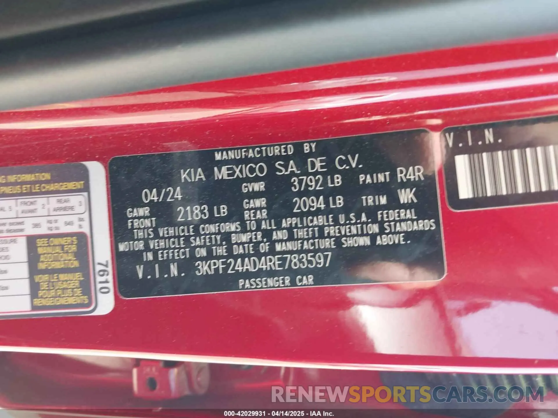 9 fotografías del automóvil dañado 3KPF24AD4RE783597 KIA FORTE 2024