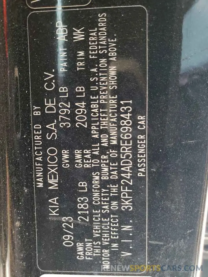 13 fotografías del automóvil dañado 3KPF24AD5RE698431 KIA FORTE 2024