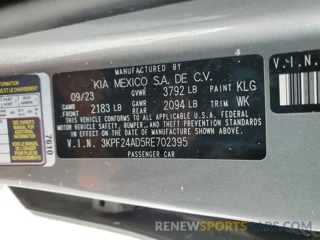 14 fotografías del automóvil dañado 3KPF24AD5RE702395 KIA FORTE 2024