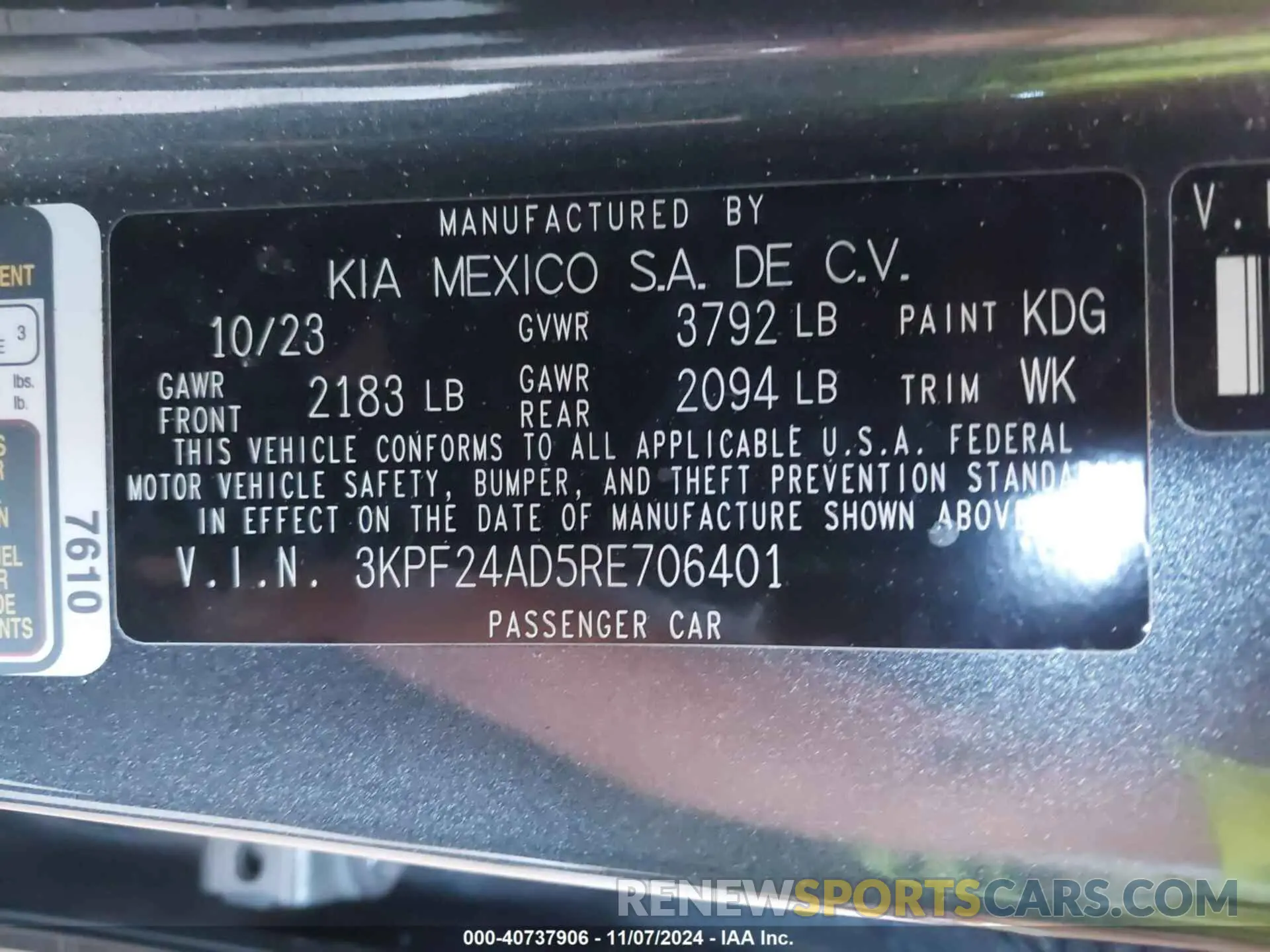 9 fotografías del automóvil dañado 3KPF24AD5RE706401 KIA FORTE 2024