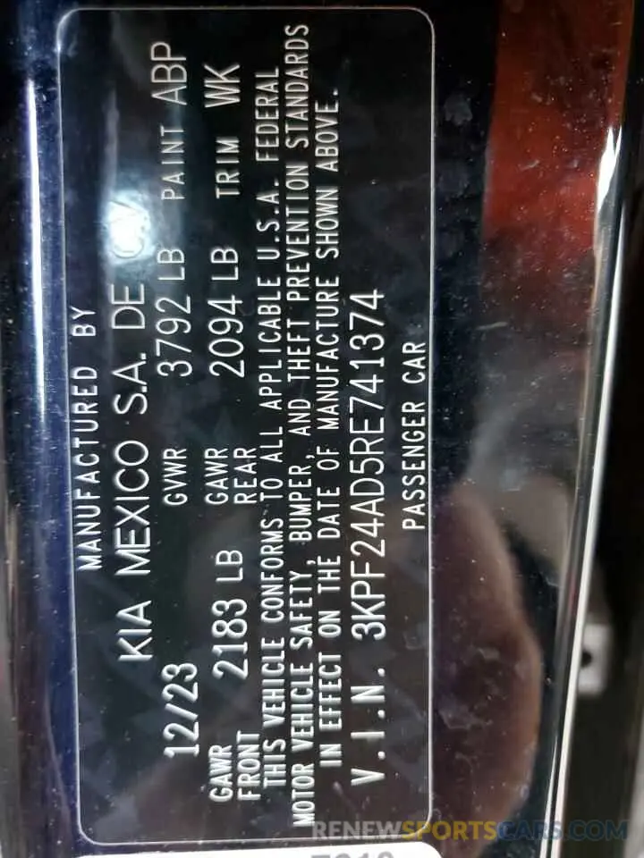 13 fotografías del automóvil dañado 3KPF24AD5RE741374 KIA FORTE 2024