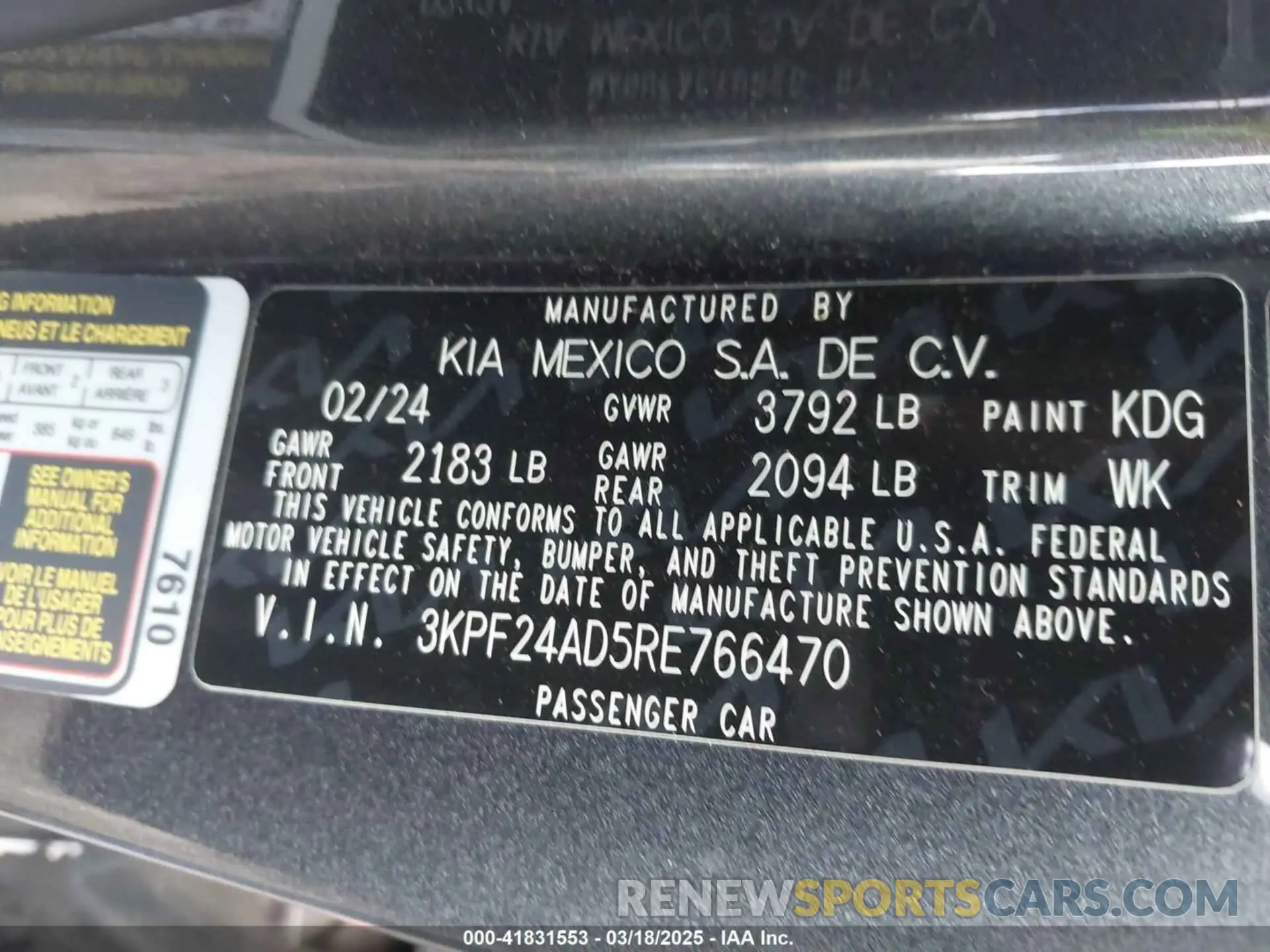 9 fotografías del automóvil dañado 3KPF24AD5RE766470 KIA FORTE 2024