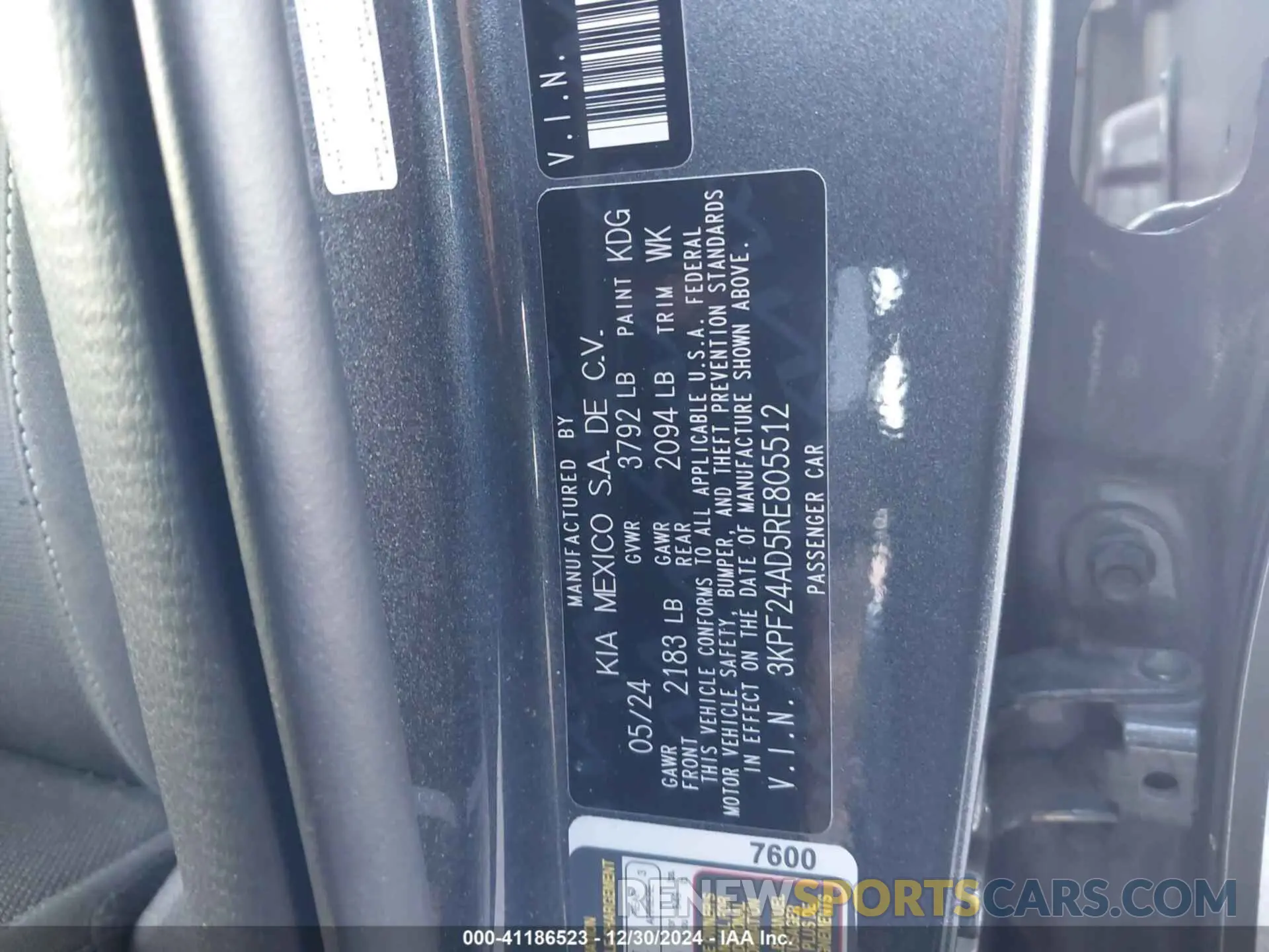 9 fotografías del automóvil dañado 3KPF24AD5RE805512 KIA FORTE 2024