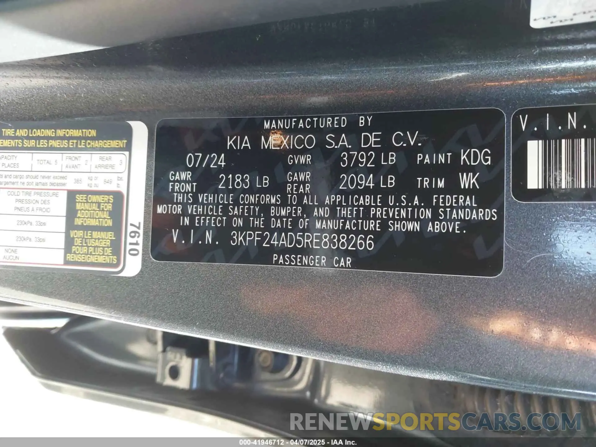 9 fotografías del automóvil dañado 3KPF24AD5RE838266 KIA FORTE 2024