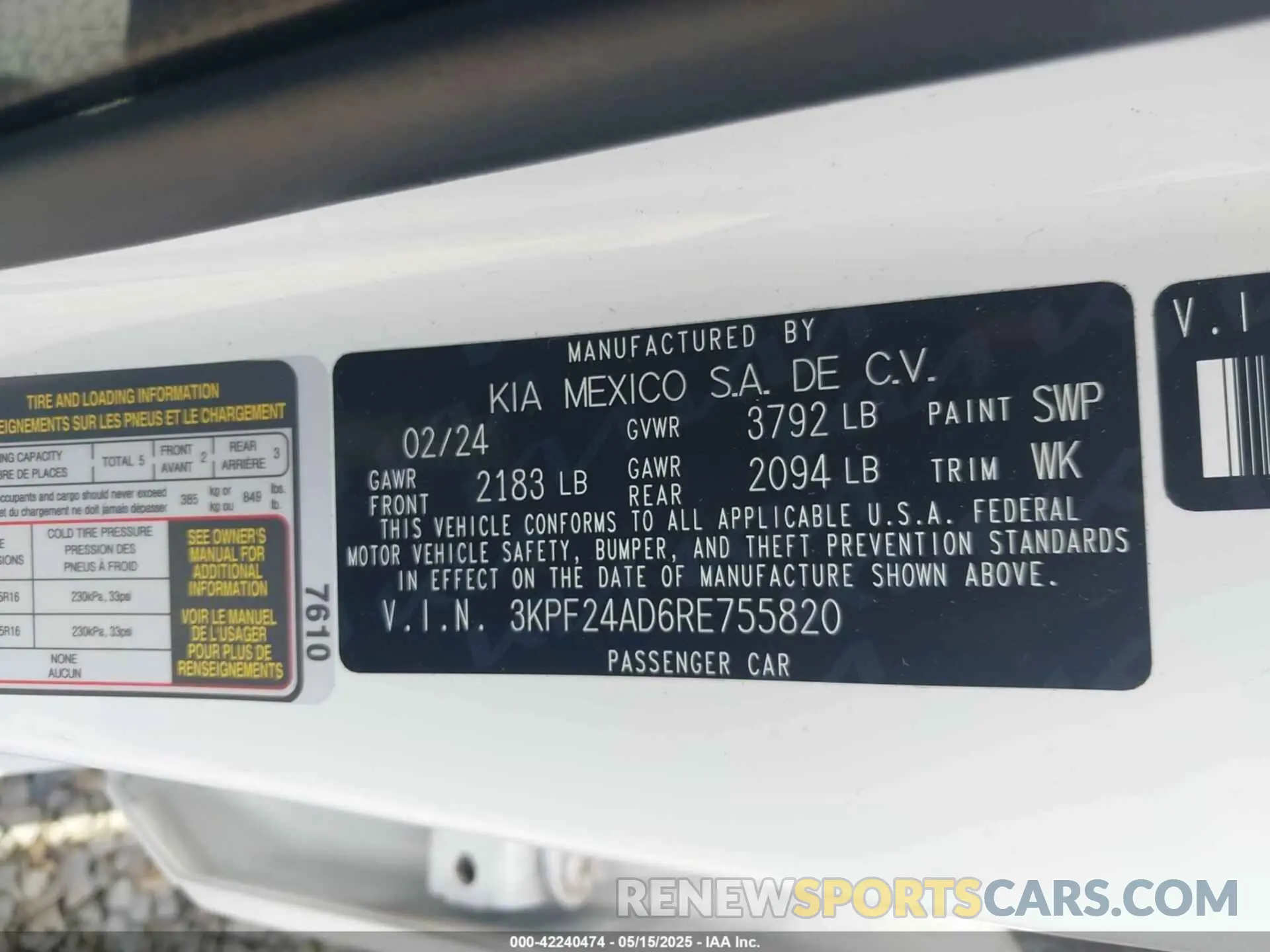9 fotografías del automóvil dañado 3KPF24AD6RE755820 KIA FORTE 2024