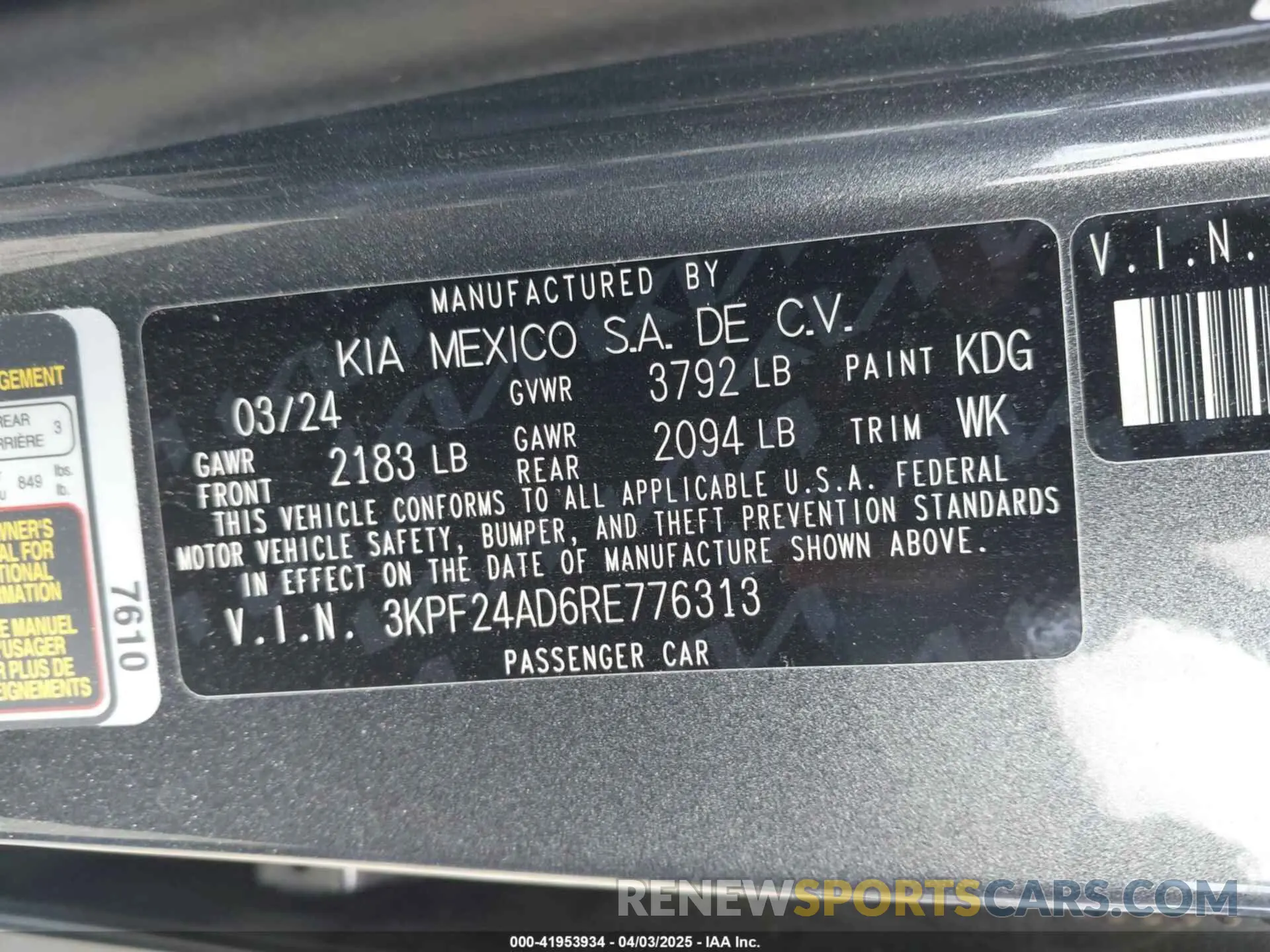 9 fotografías del automóvil dañado 3KPF24AD6RE776313 KIA FORTE 2024