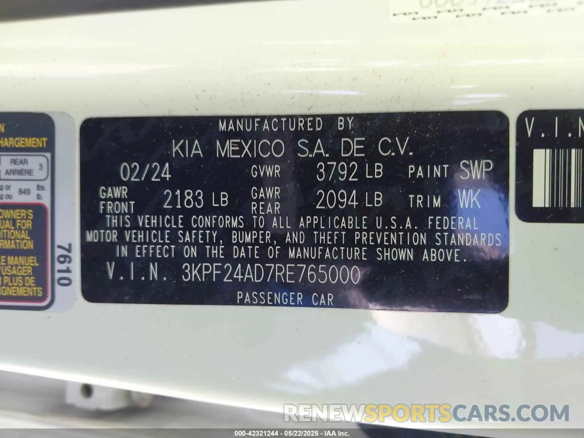 9 fotografías del automóvil dañado 3KPF24AD7RE765000 KIA FORTE 2024
