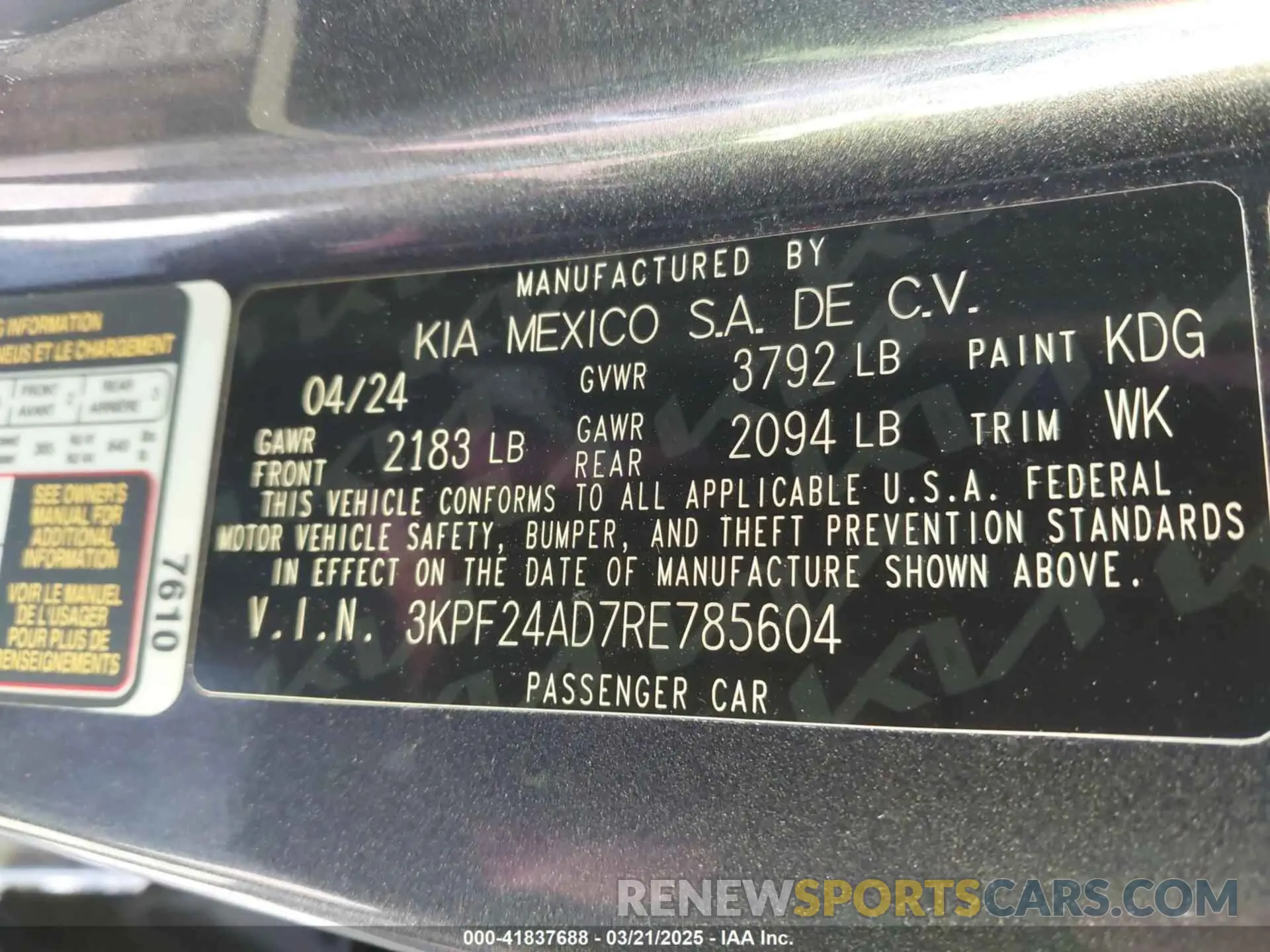9 fotografías del automóvil dañado 3KPF24AD7RE785604 KIA FORTE 2024