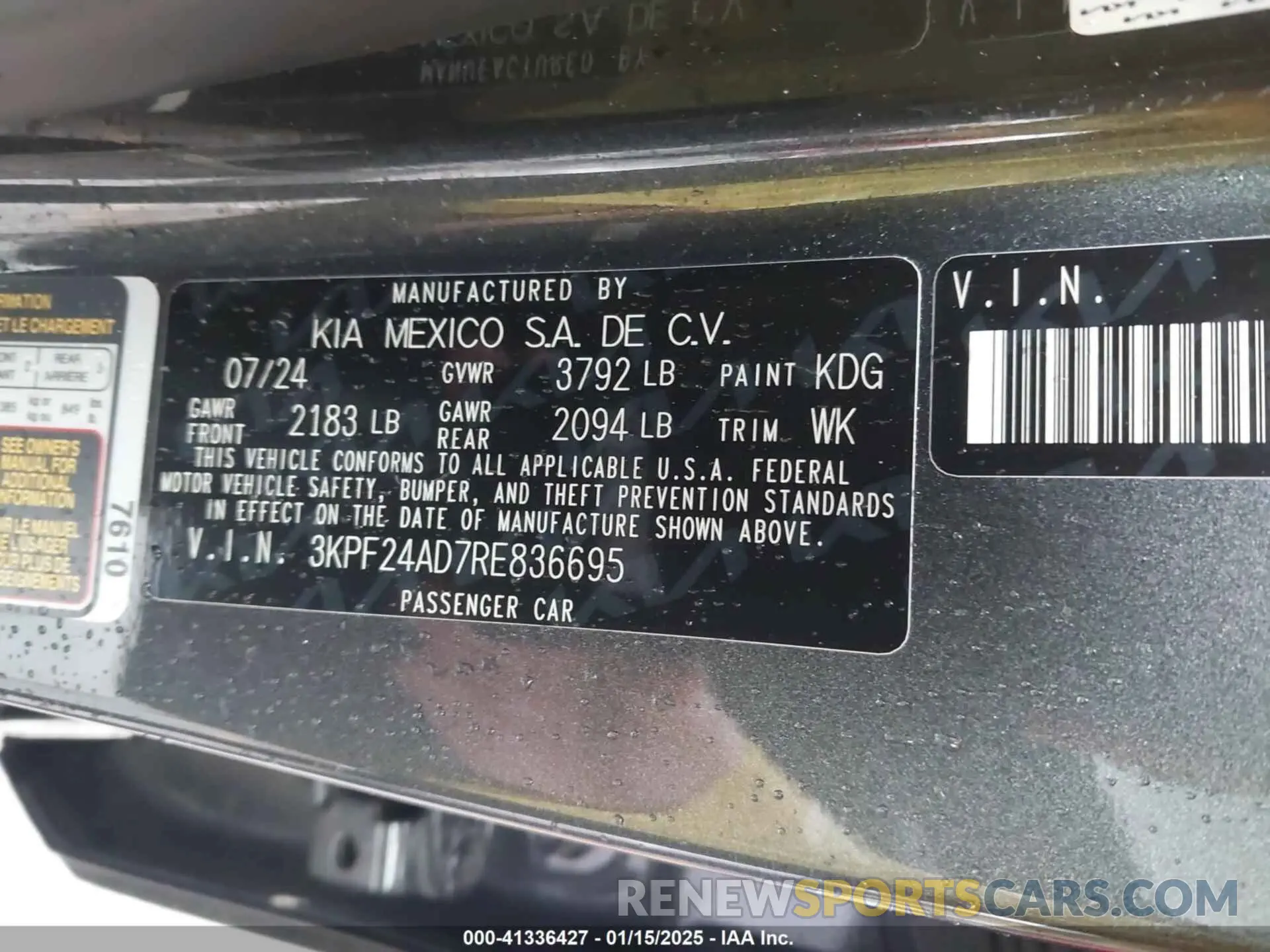 9 fotografías del automóvil dañado 3KPF24AD7RE836695 KIA FORTE 2024