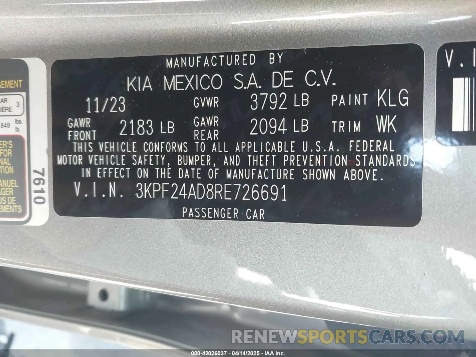 9 fotografías del automóvil dañado 3KPF24AD8RE726691 KIA FORTE 2024