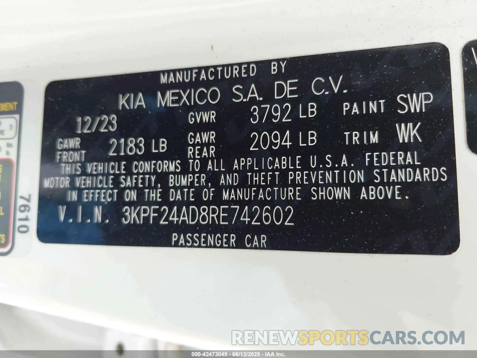 9 fotografías del automóvil dañado 3KPF24AD8RE742602 KIA FORTE 2024