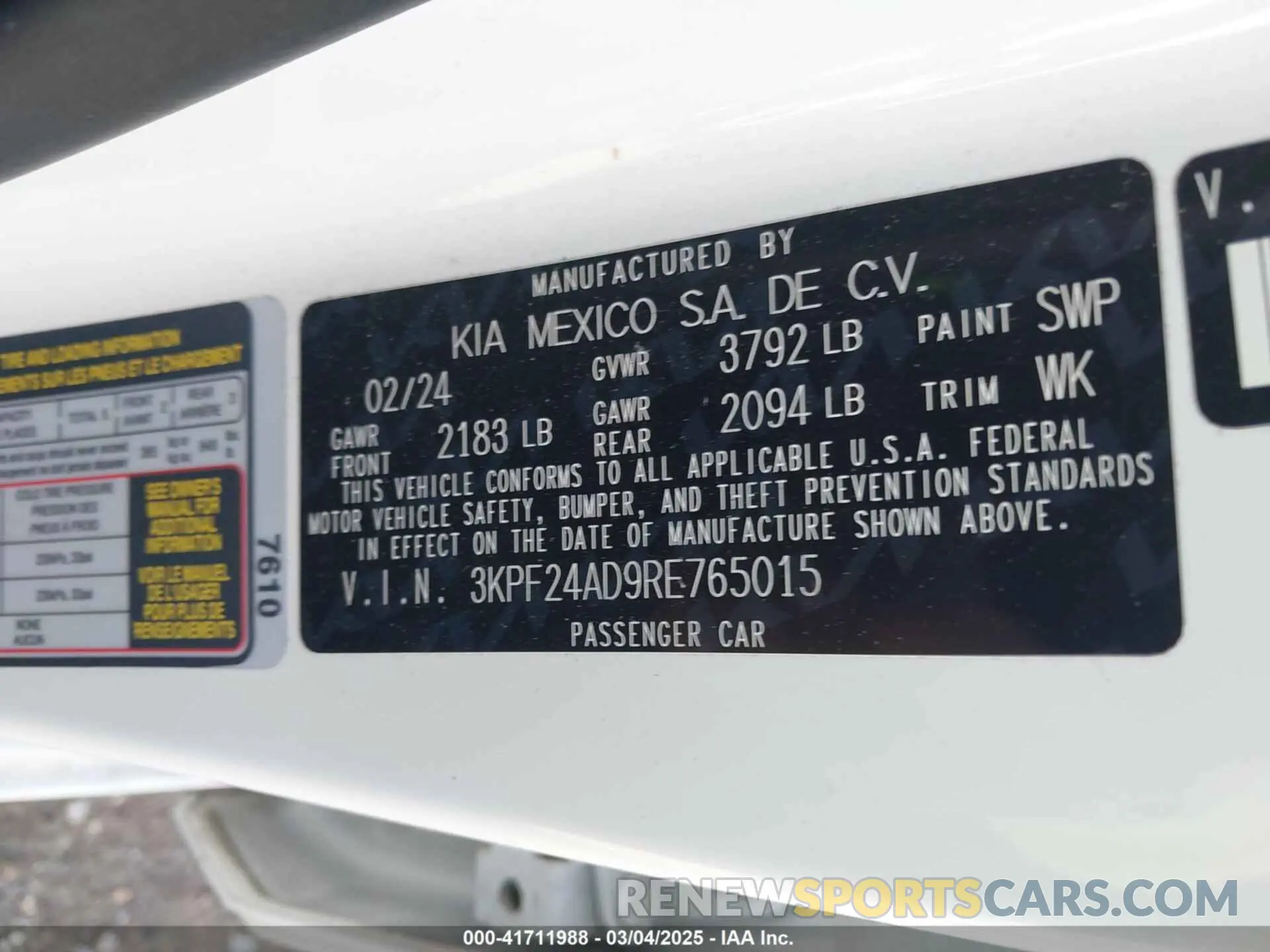 9 fotografías del automóvil dañado 3KPF24AD9RE765015 KIA FORTE 2024