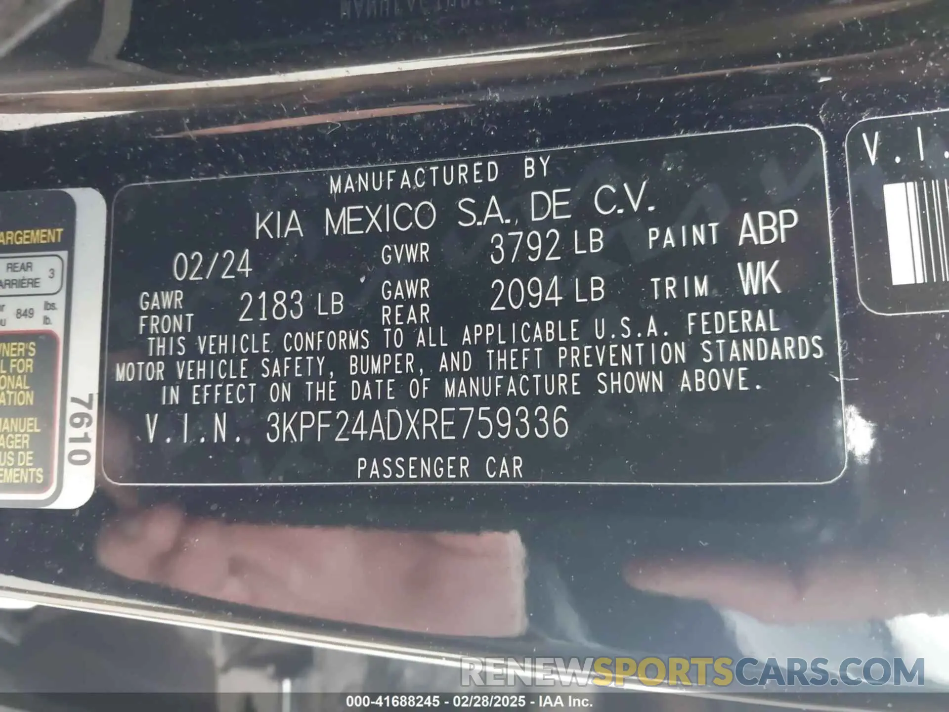 9 fotografías del automóvil dañado 3KPF24ADXRE759336 KIA FORTE 2024