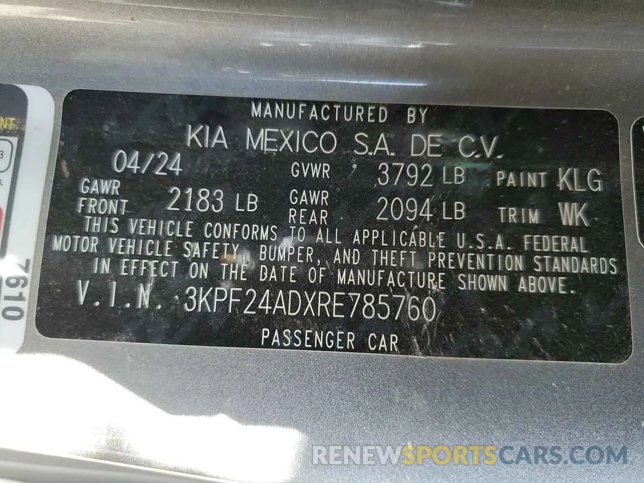 13 fotografías del automóvil dañado 3KPF24ADXRE785760 KIA FORTE 2024