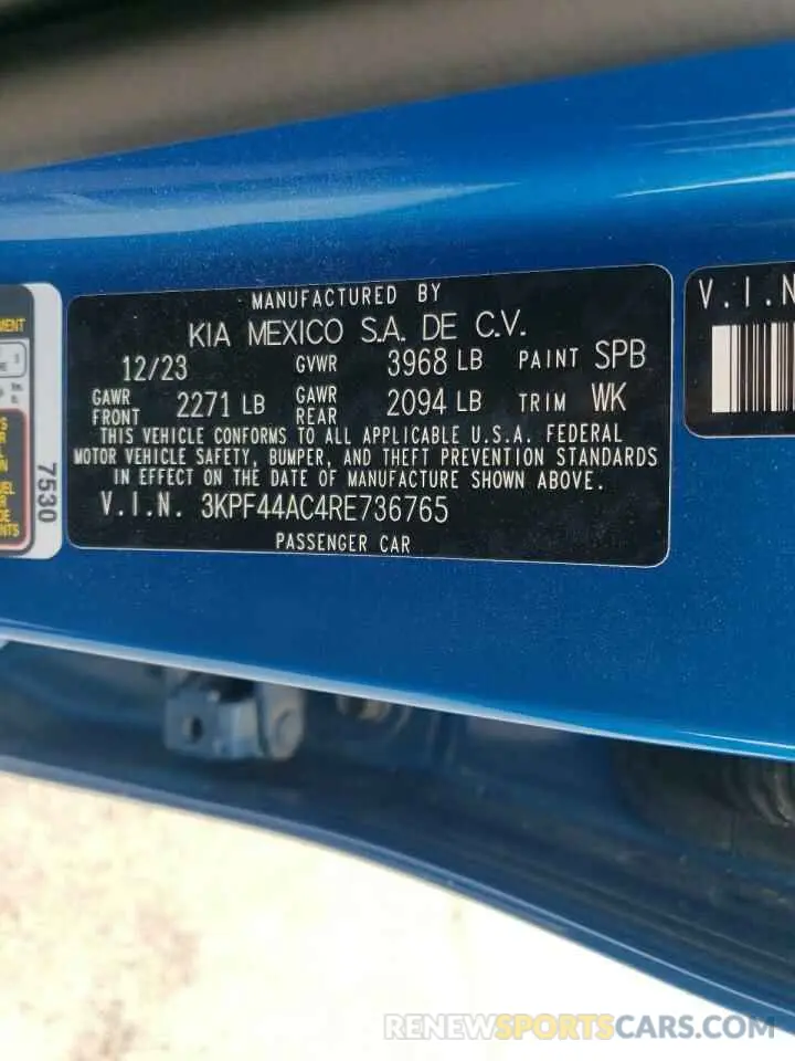 12 fotografías del automóvil dañado 3KPF44AC4RE736765 KIA FORTE 2024