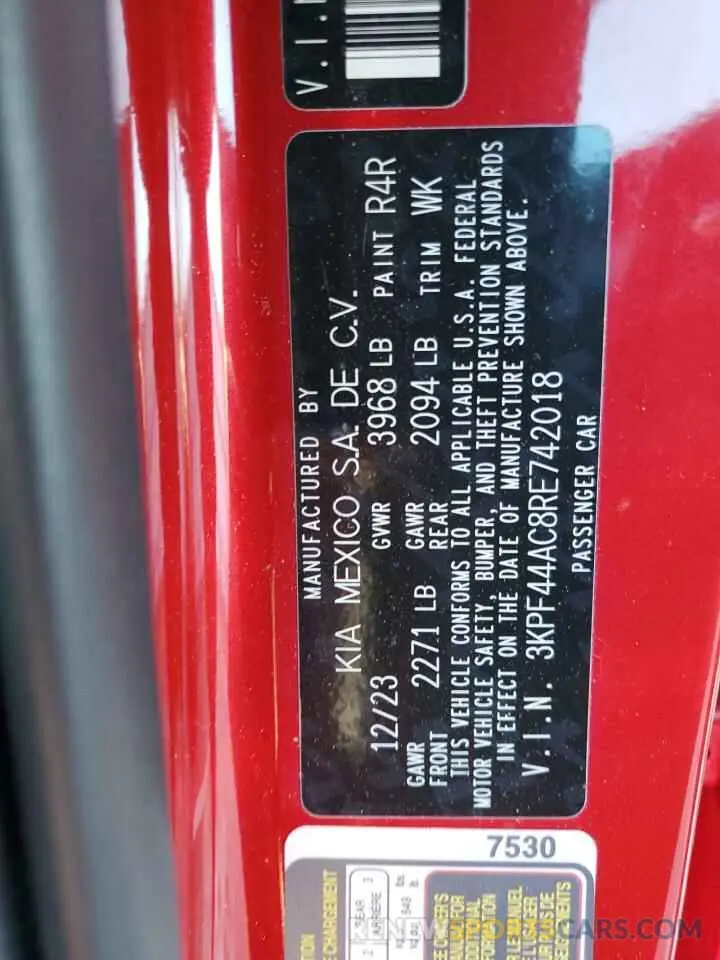 13 fotografías del automóvil dañado 3KPF44AC8RE742018 KIA FORTE 2024