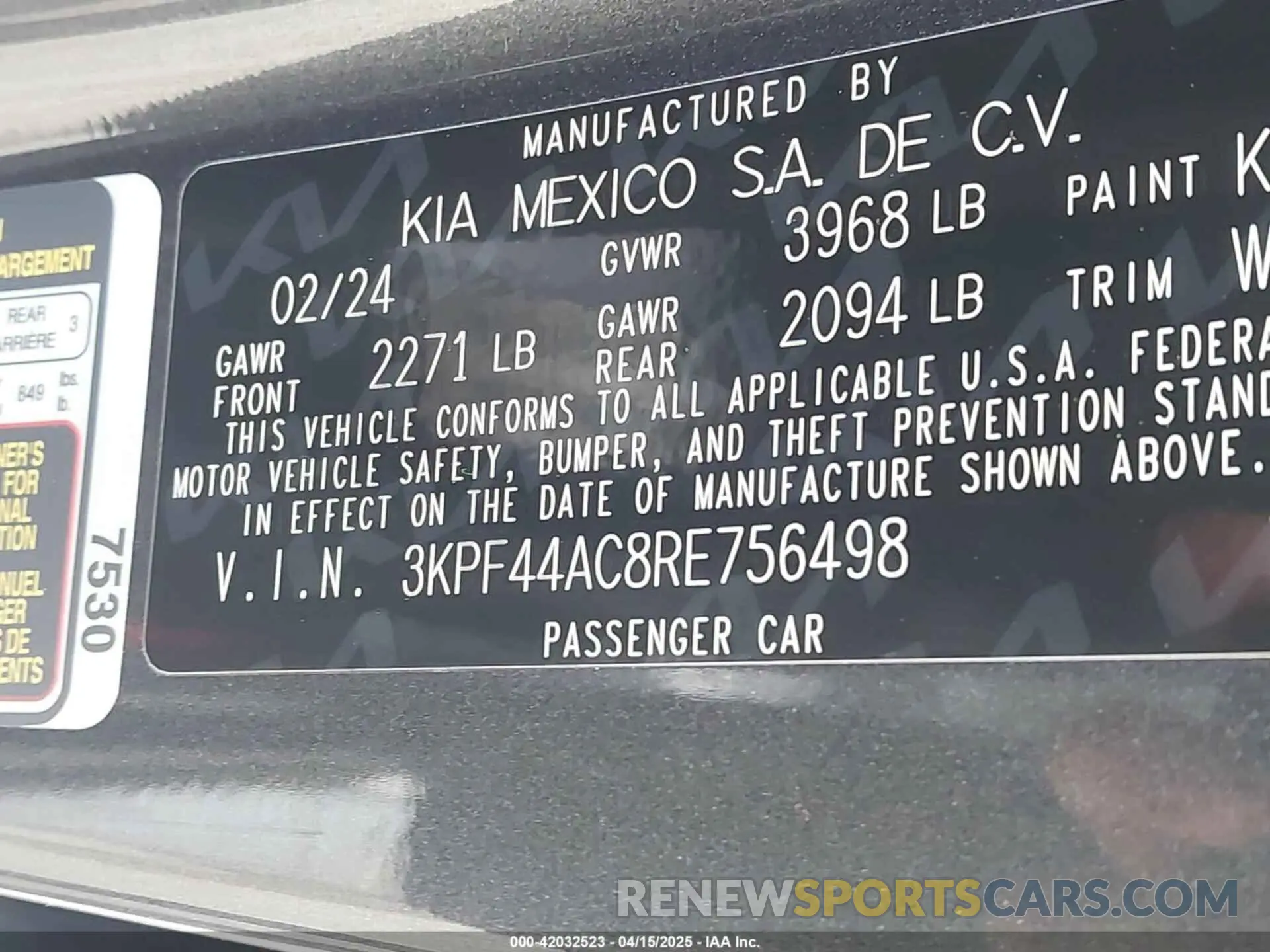 9 fotografías del automóvil dañado 3KPF44AC8RE756498 KIA FORTE 2024