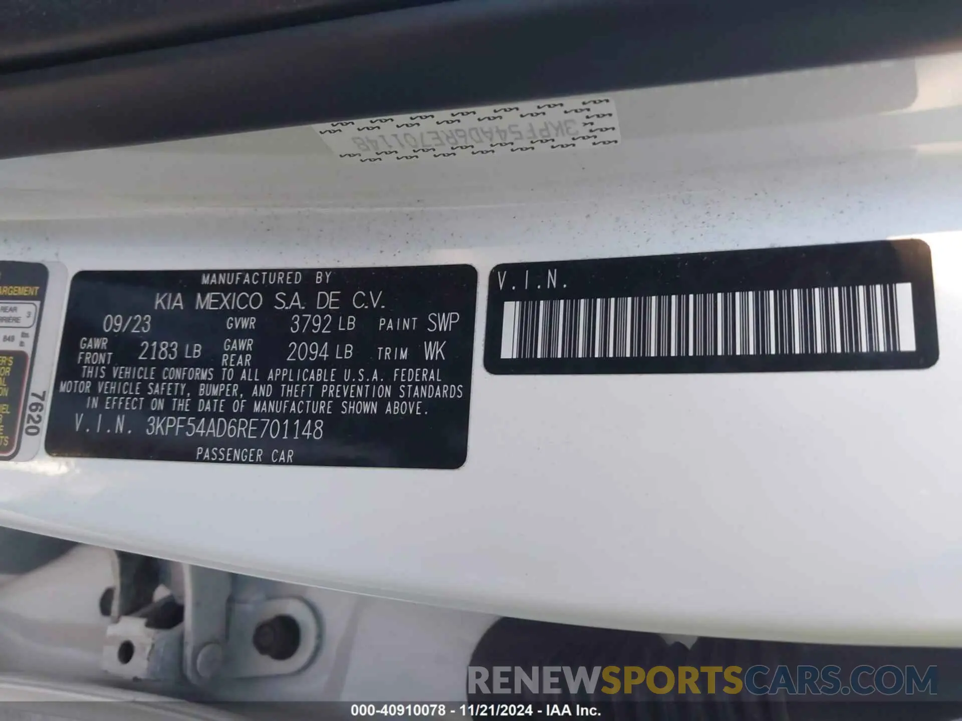 9 fotografías del automóvil dañado 3KPF54AD6RE701148 KIA FORTE 2024