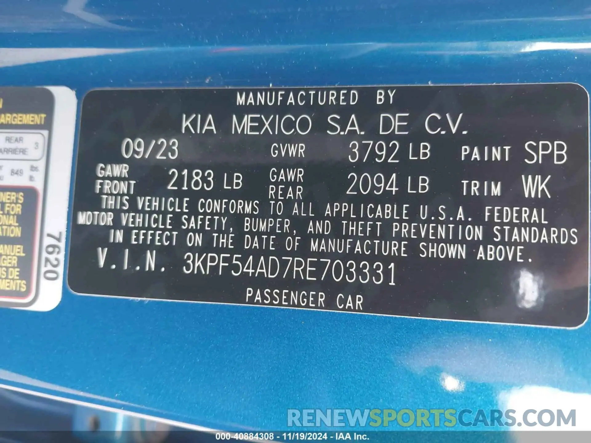 9 fotografías del automóvil dañado 3KPF54AD7RE703331 KIA FORTE 2024