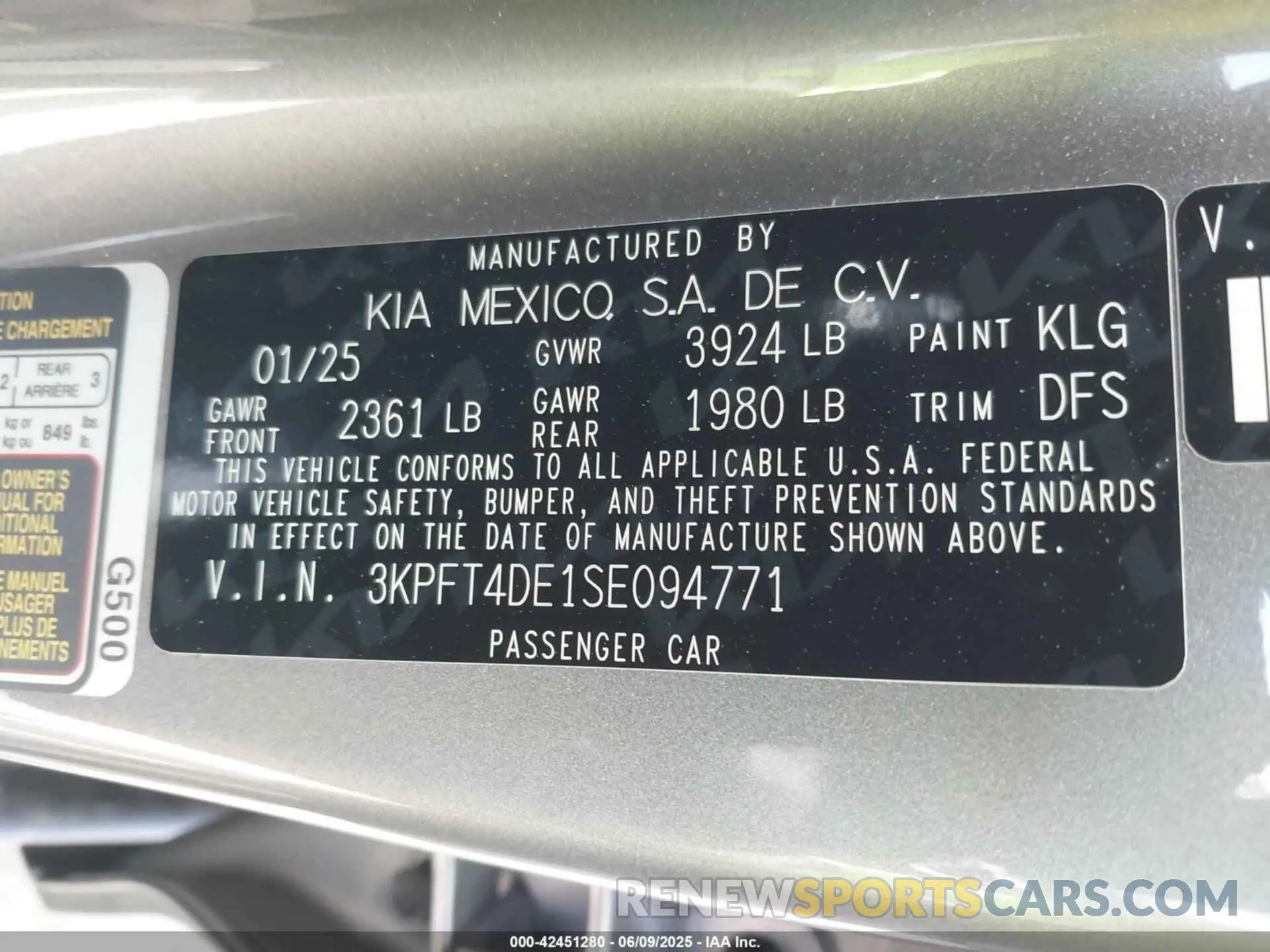 9 fotografías del automóvil dañado 3KPFT4DE1SE094771 KIA K4 2025