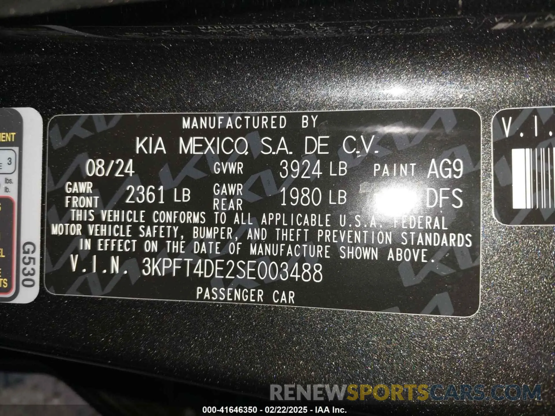 9 fotografías del automóvil dañado 3KPFT4DE2SE003488 KIA K4 2025